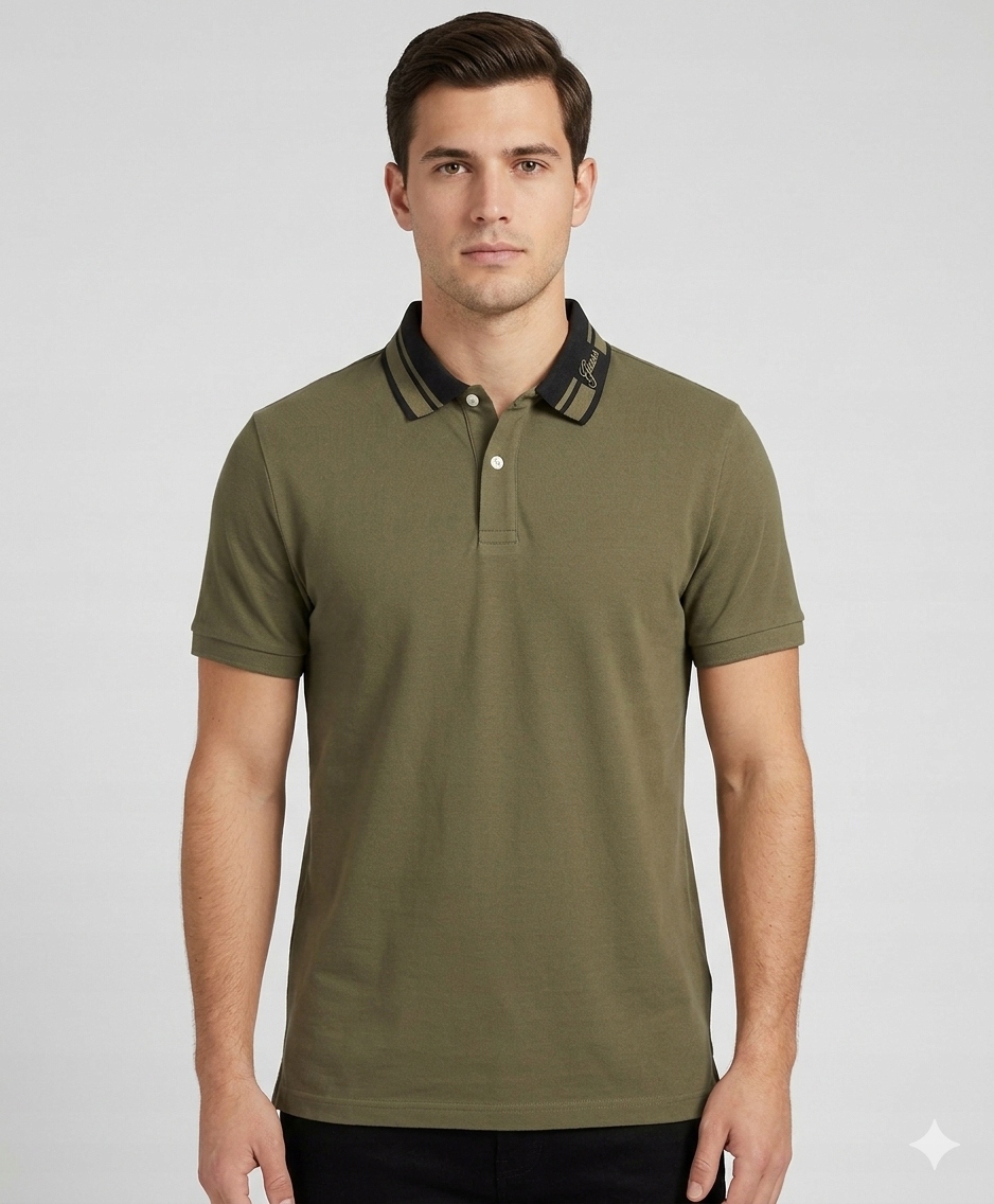 Guess Pánská Polokošile Zelená S Ozdobným Límcem A Výšivkou M