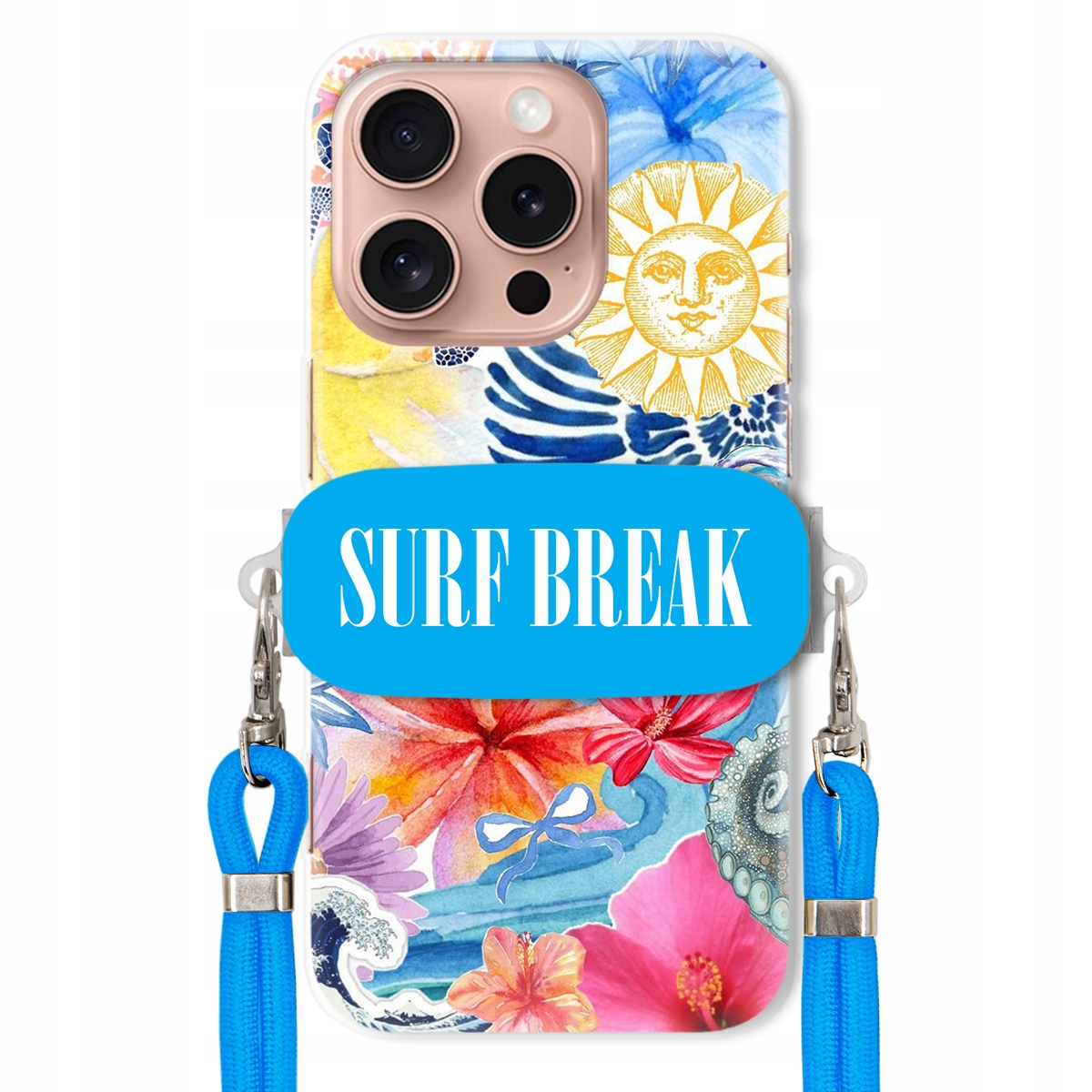Puzdro pre iPHONE 16 Pro Vodítko Crossbody Blue Držiak Surf Break na dovolenku