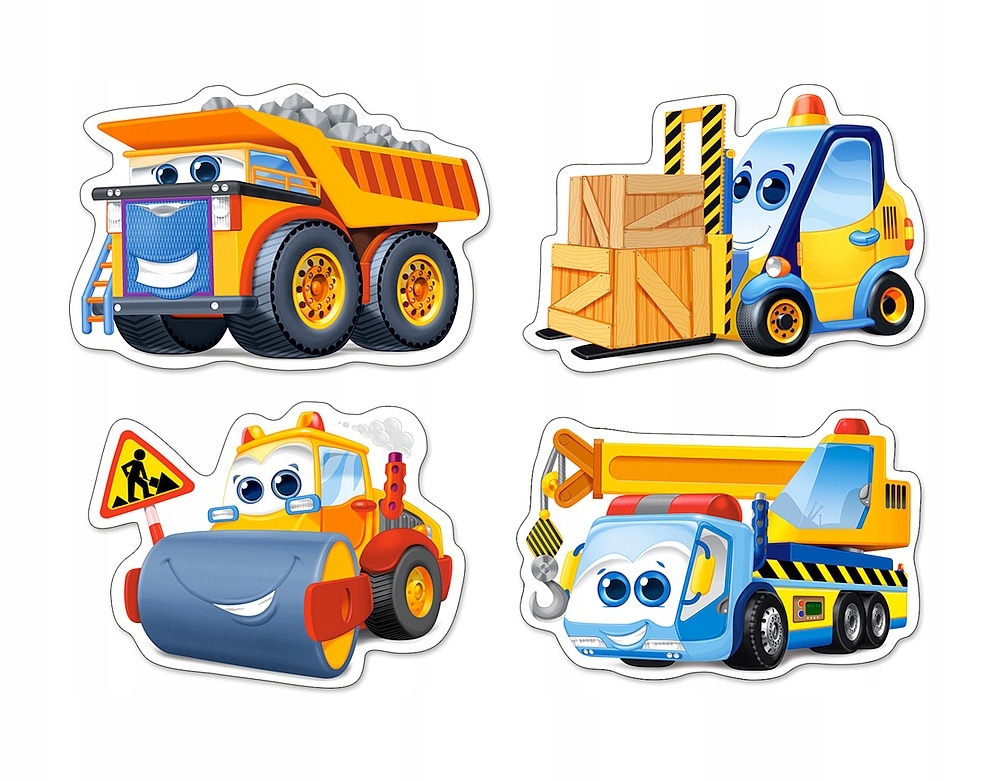 PUZZLE 4W1 MASZYNY BUDOWLANE WALEC DŹWIG 3+ CASTOR