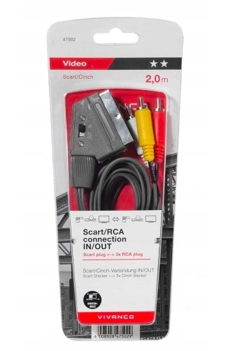 Vivanco Kabel SCART (Euro) - 3x RCA (cinch) 2 m 47502 Stan opakowania oryginalne