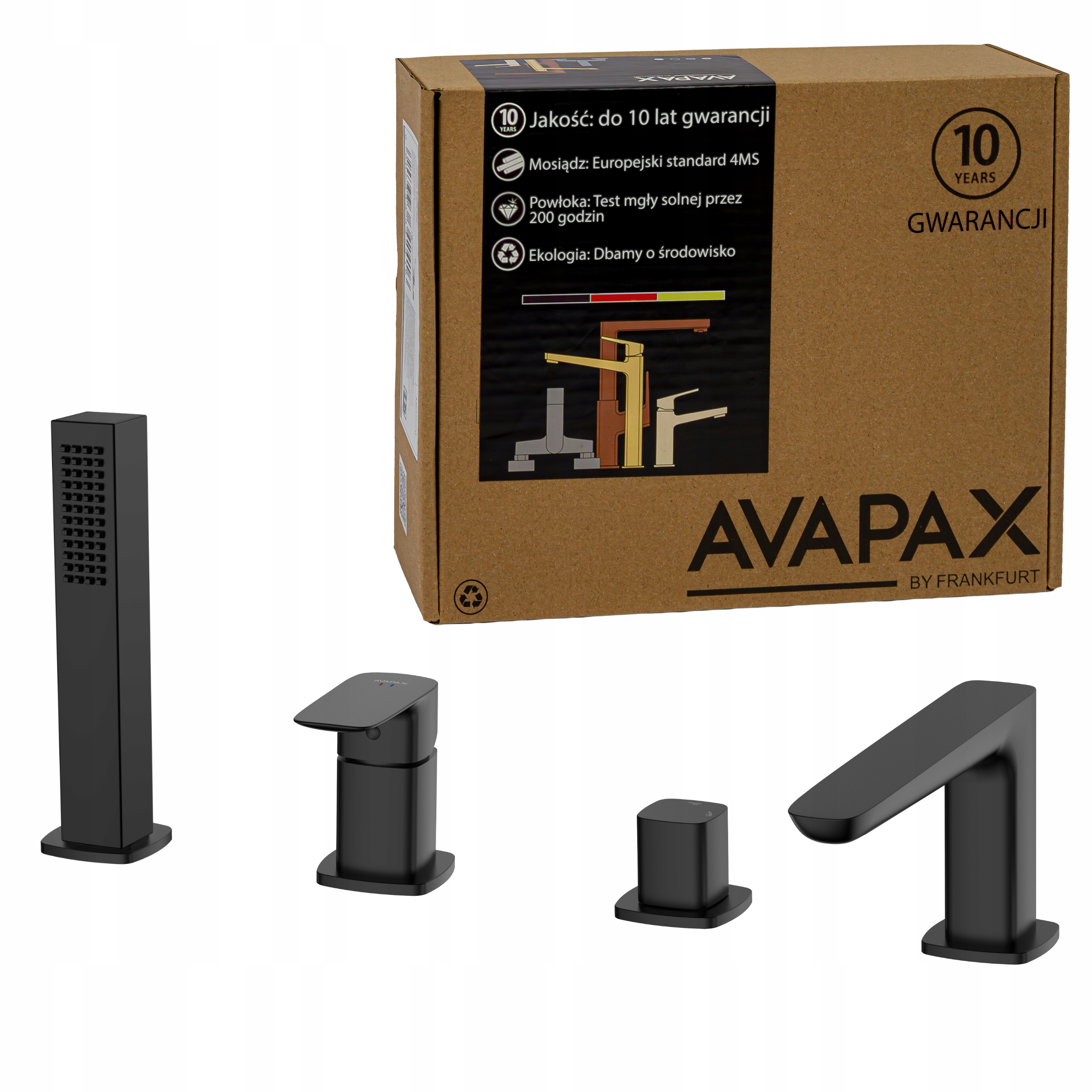 4-otvorová vaňová batéria s otvorom, čierny kohútik na okraj vane Avapax