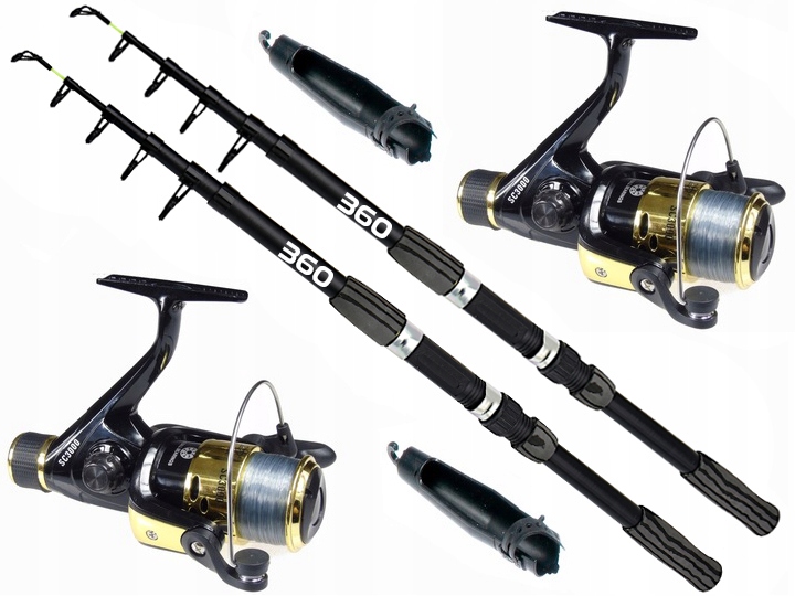 Zestaw 2x Wędka teleskopowa Teleskop Tm 360 cm i 2x kołowrotek z żyłką