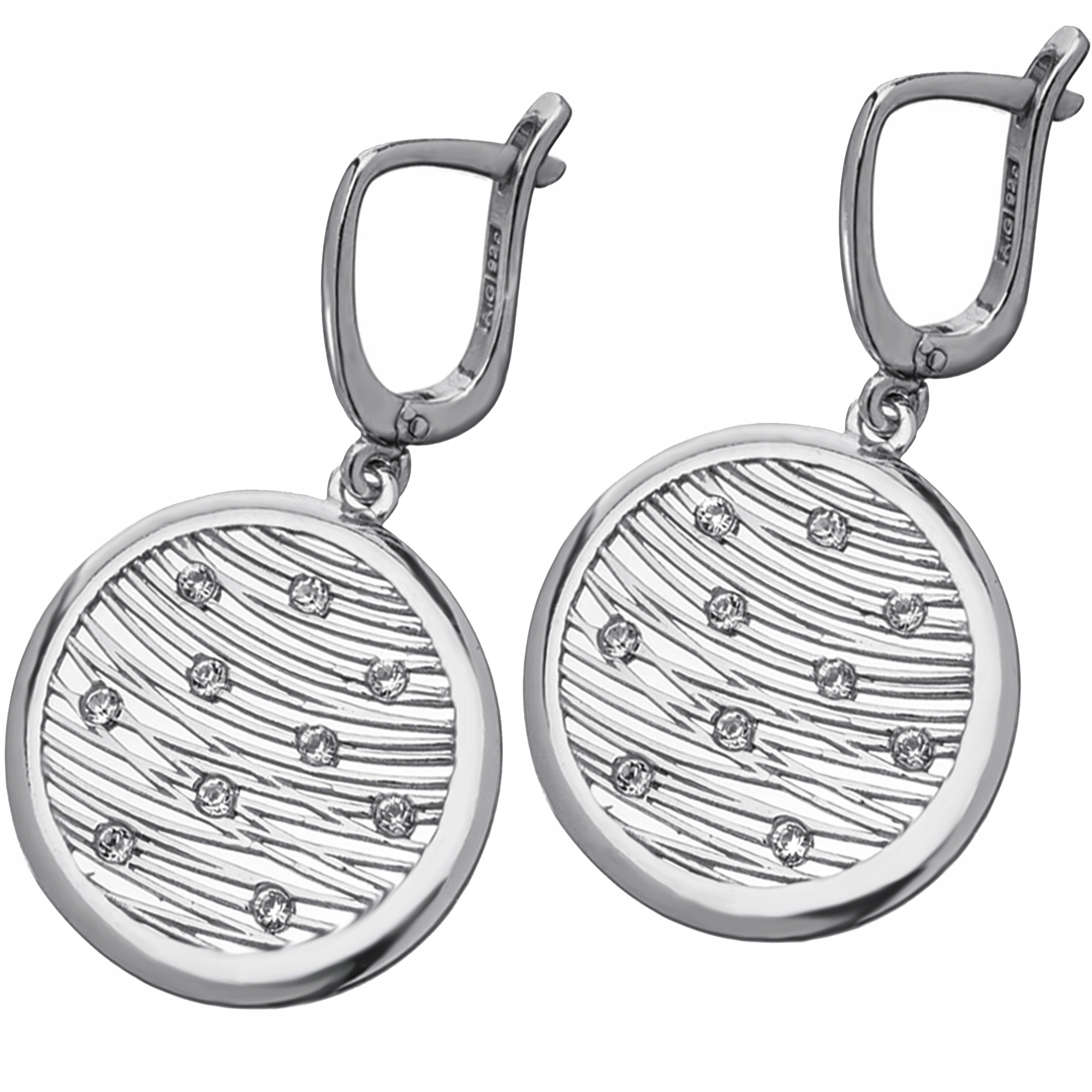 Náušnice Se Stříbrnými Rhodiovanými Kruhy A Zirkony Na Anglickém Zapínání