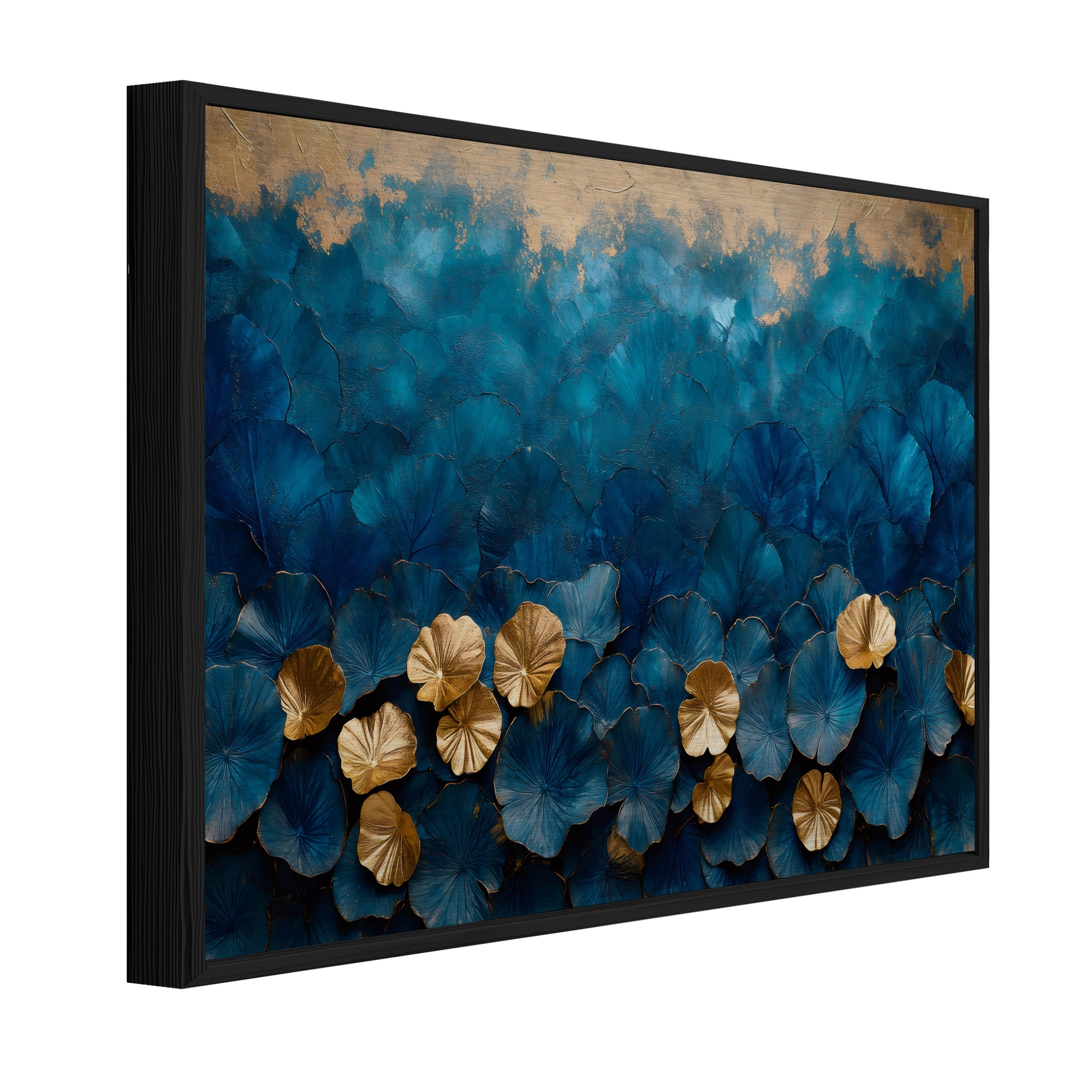 Obraz na kove Glamour Tmavomodré 3D zlaté listy do predsiene 120x80