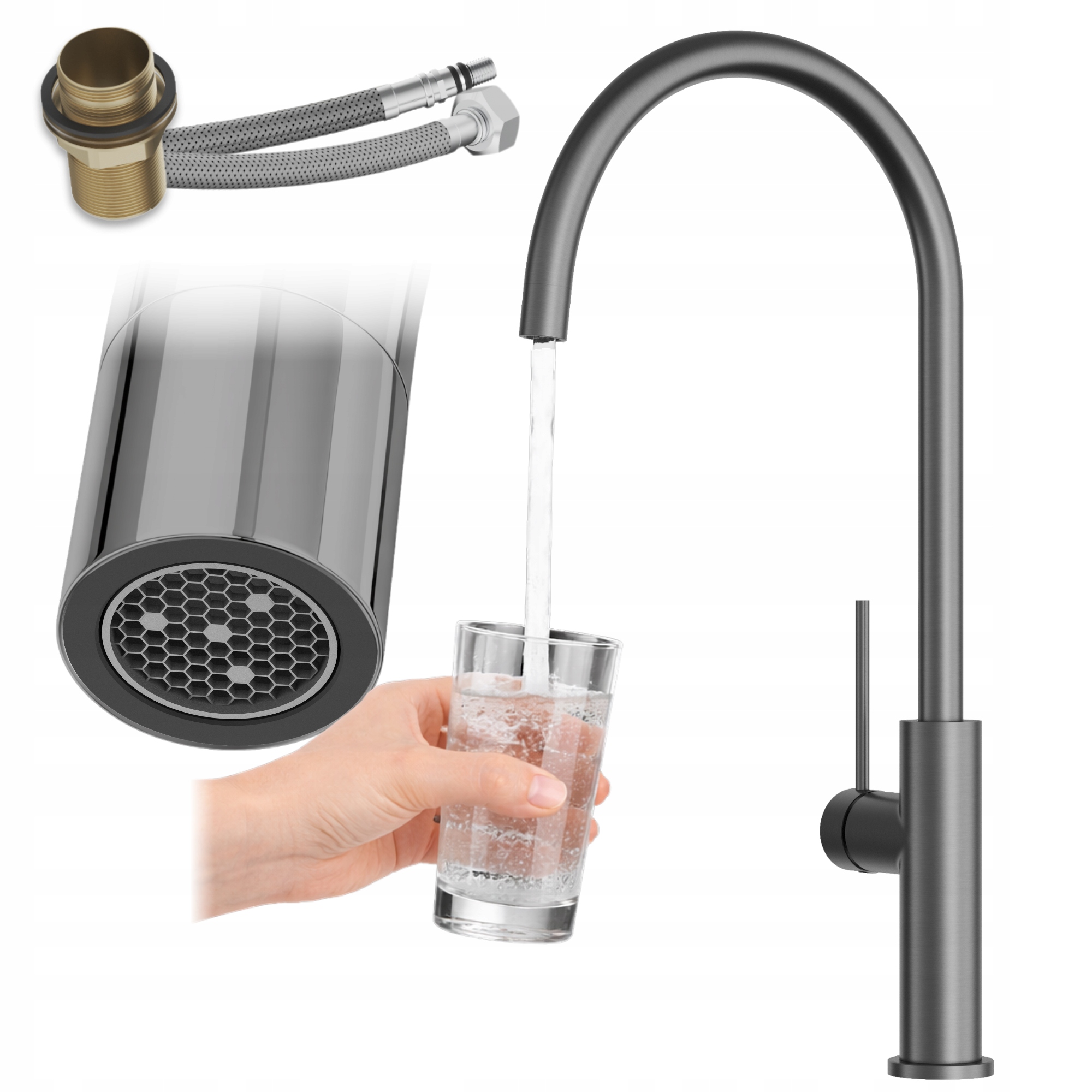 Kuchynská batéria Kran Gun kovová Rotačná stojanková výtoková batéria Prestige Slim