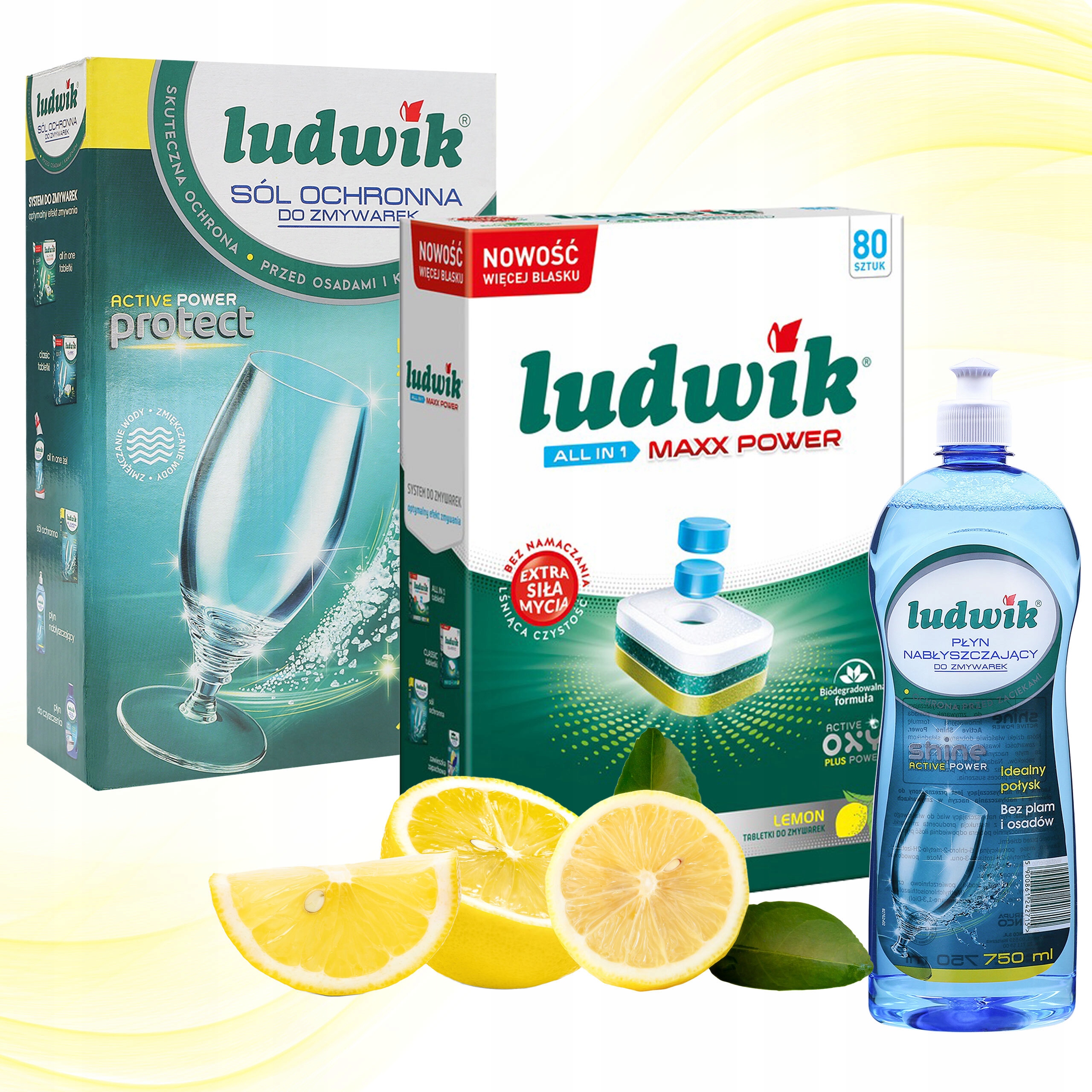 Levně Sada Ludwik pro myčku nádobí Tablety Maxx Power 80ks Leštidlo, Sůl 1,5 kg