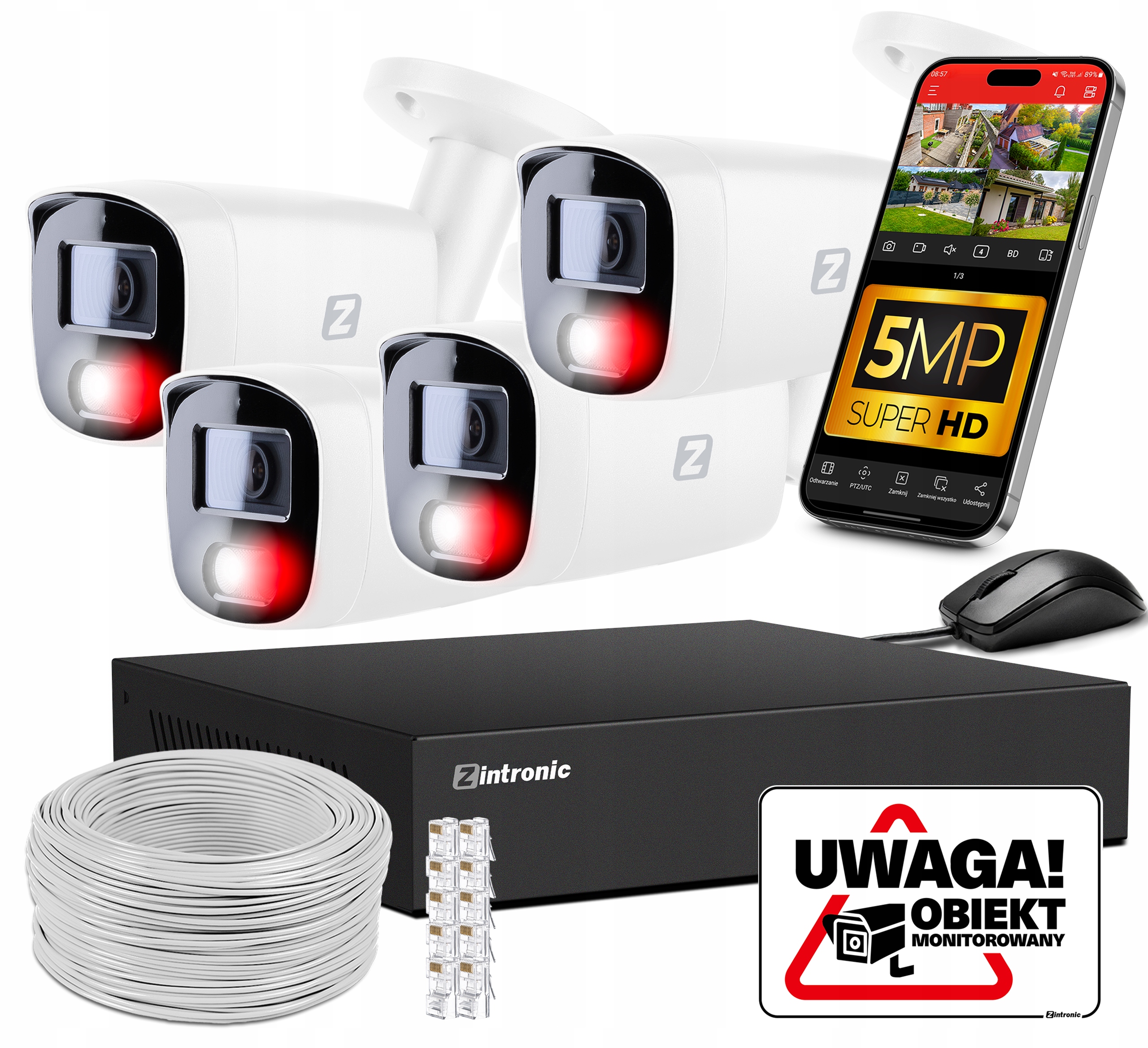 Zestaw Kamer Do Monitoringu 5MPX Ip Poe 4 Kamery Audio Detekcja Ludzi