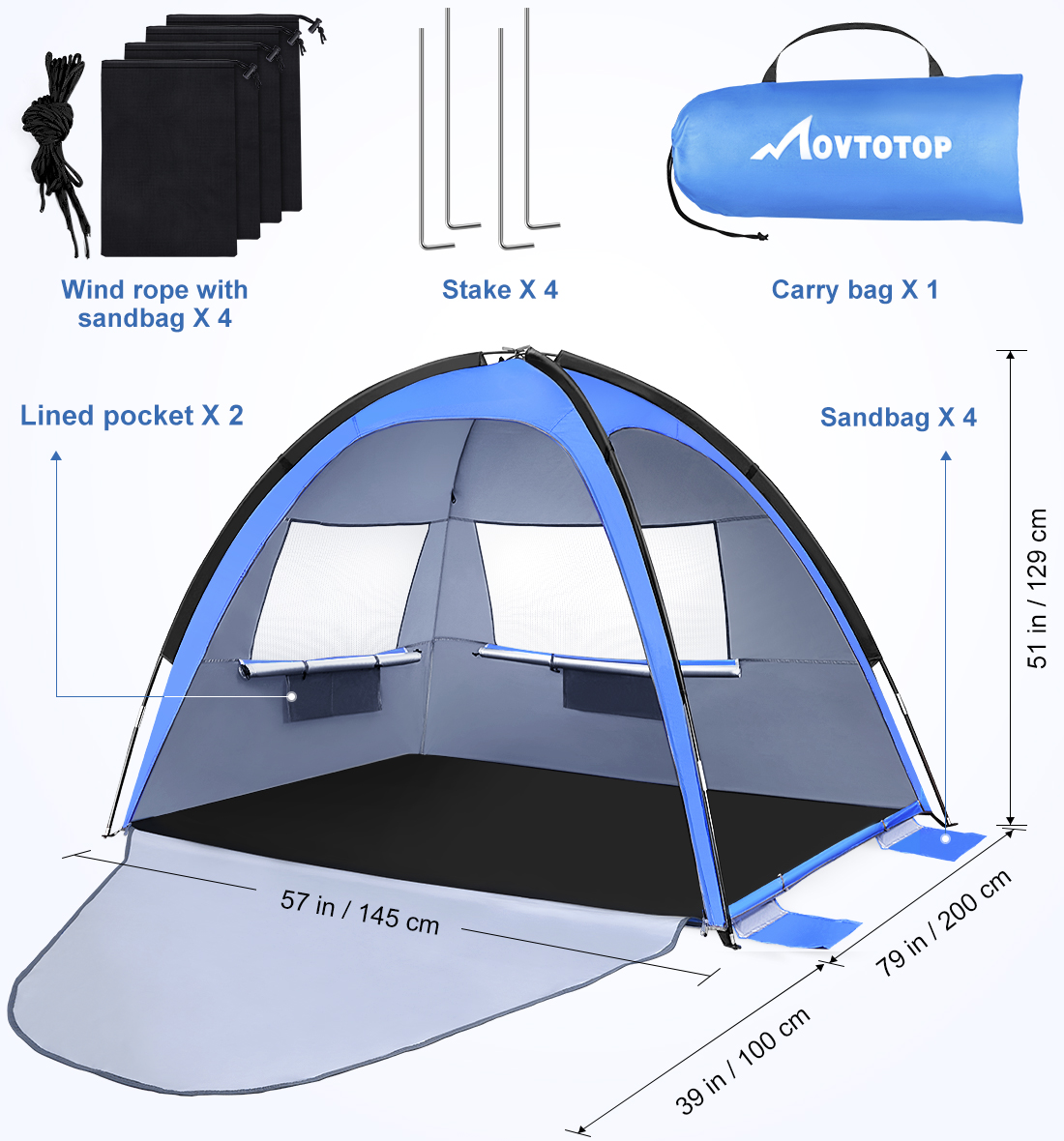 SKŁADANY NAMIOT PLAŻOWY PRZENOŚNE NAMIOTY SCHRONIENIE PRZECIWSŁONECZNE Model 6415241