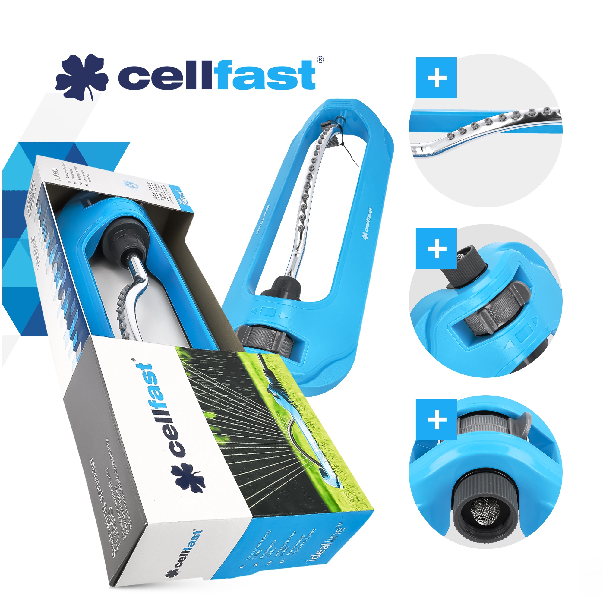 Zraszacz Ogrodowy Wahadłowy Cellfast TURBO IDEAL 18 DYSZ Na Trawnik 240m2 Marka Cellfast