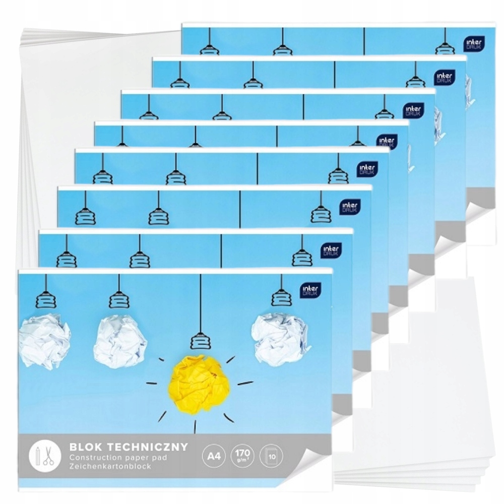 Blok techniczny A4 biały ZESTAW 10 szt. Interdruk