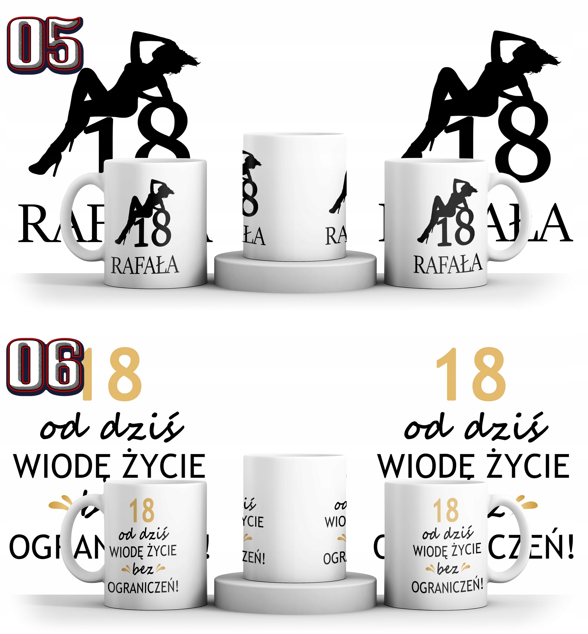 KUBEK NA 18 URODZINY + IMIE + KARTONIK Pojemność 330 ml