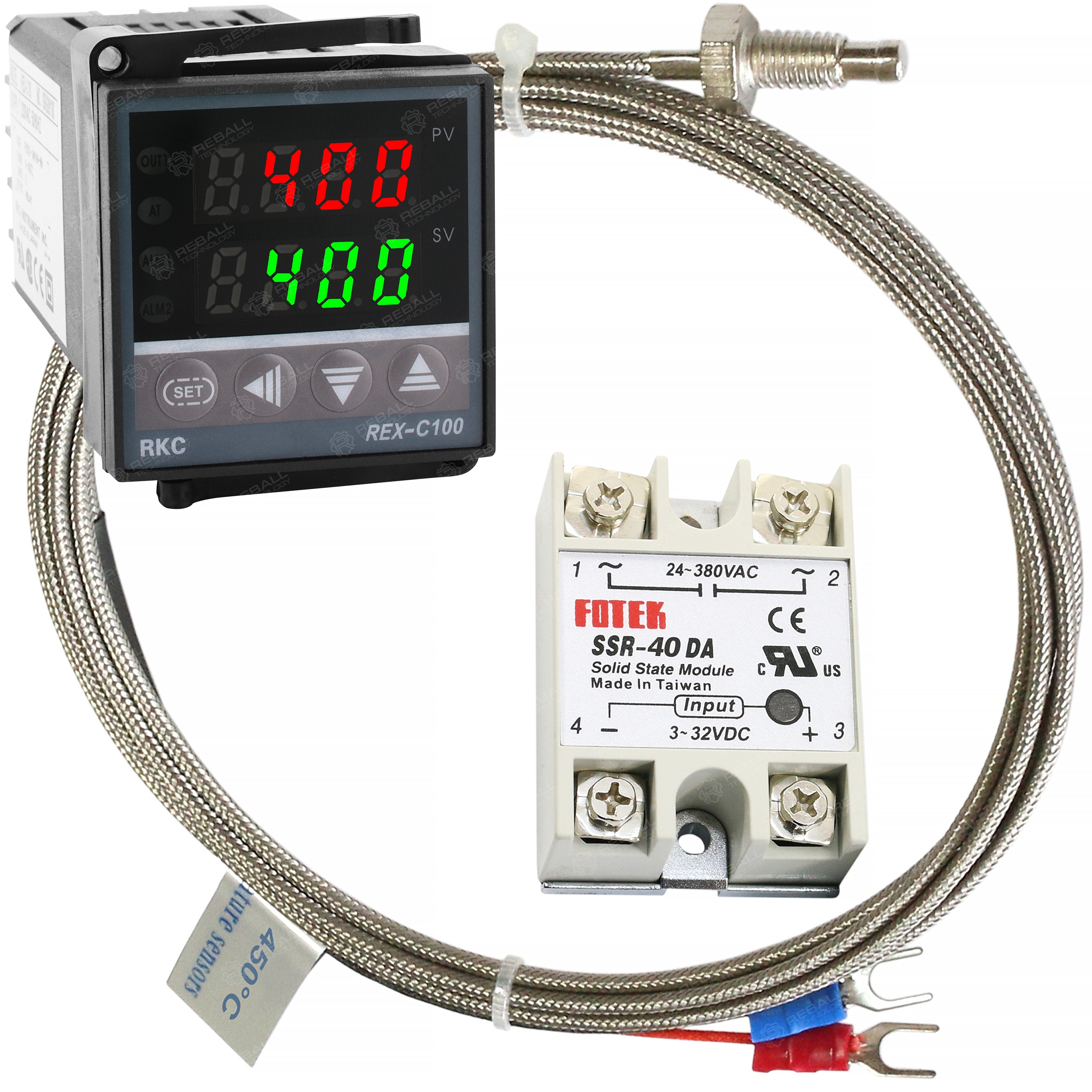 Termostat Regulátor Rex C100+ Senzor PT100 M8 Relé 40A