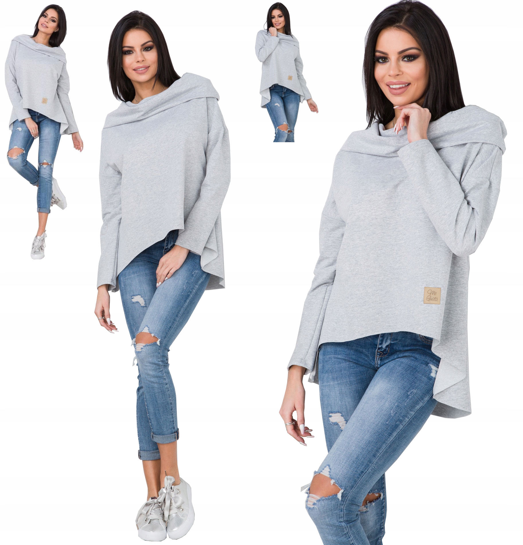 

Asymetryczna Tunika Bluza Sukienka Komin Kaptur L