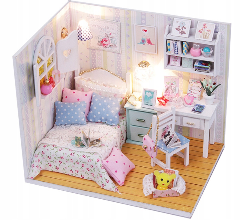 

Różowy Miniaturowy Domek Diy Pokój Dziecka Led