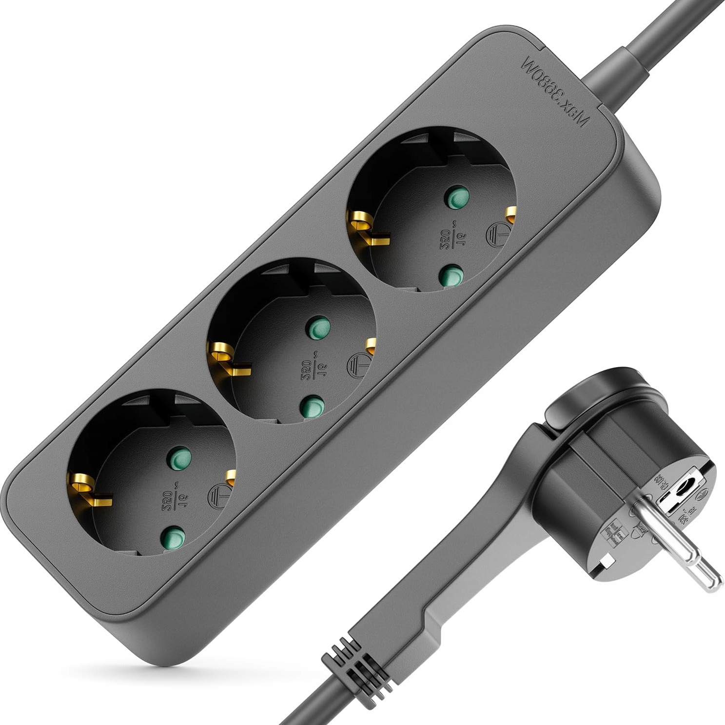 Listwa zasilajaca 3 gniazda plaska wtyczka 3m kabel czarna