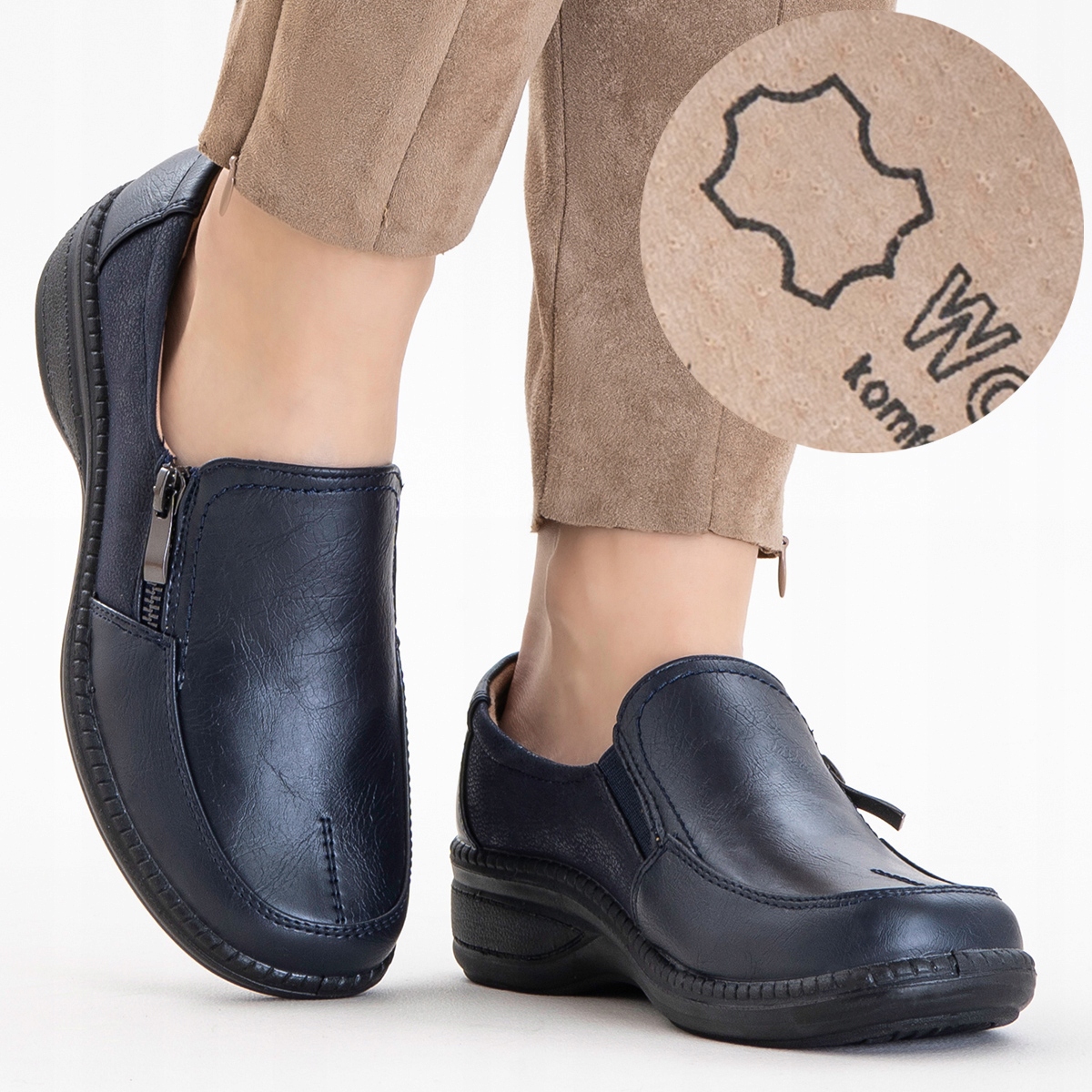 Polobotky s plochým podpatkem v.KŮŽE pohodlné Tuhost H lehký Zip Wojtyłko 37