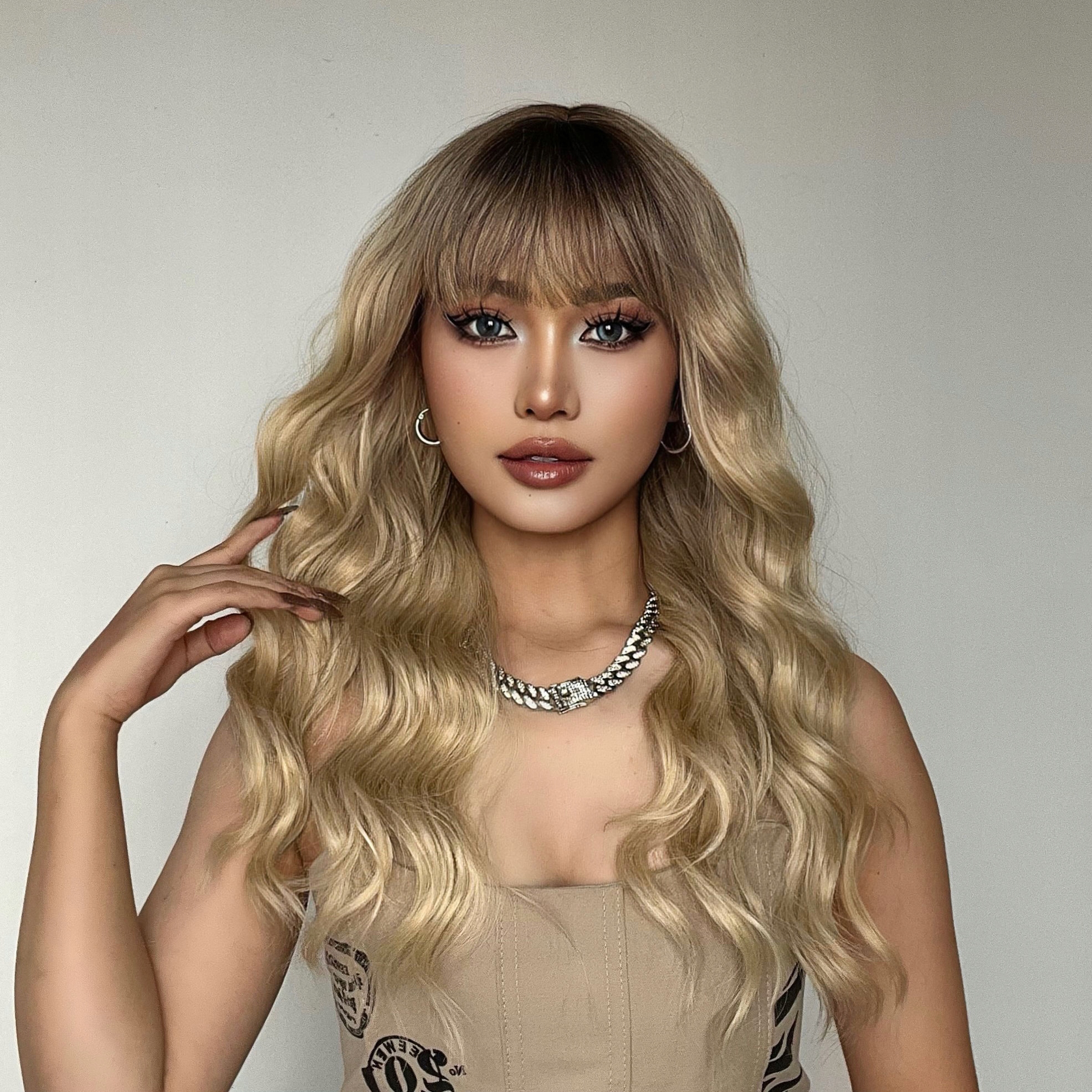 Paruka Dámské Paruky Tmavý Blond Dlouhé Kudrnaté Vlasy Přírodní 55cm