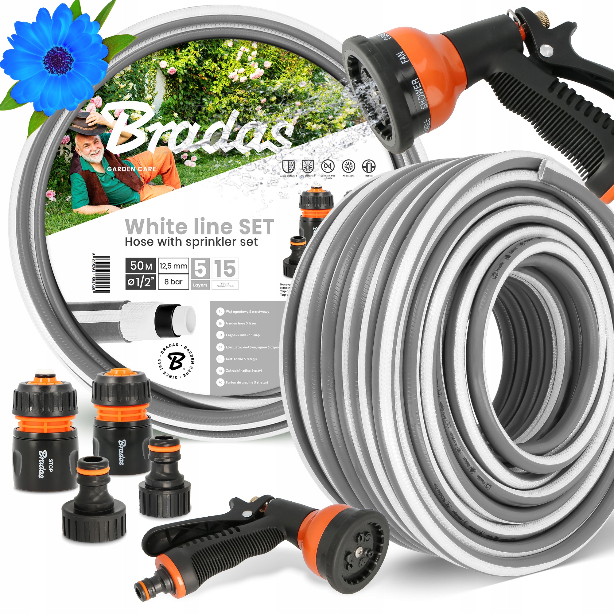 Záhradná Hadica 1/2 Zvinovacia voda Zalievanie Gumová 50 m Šlauf 5-VRSTVOVÁ Yo