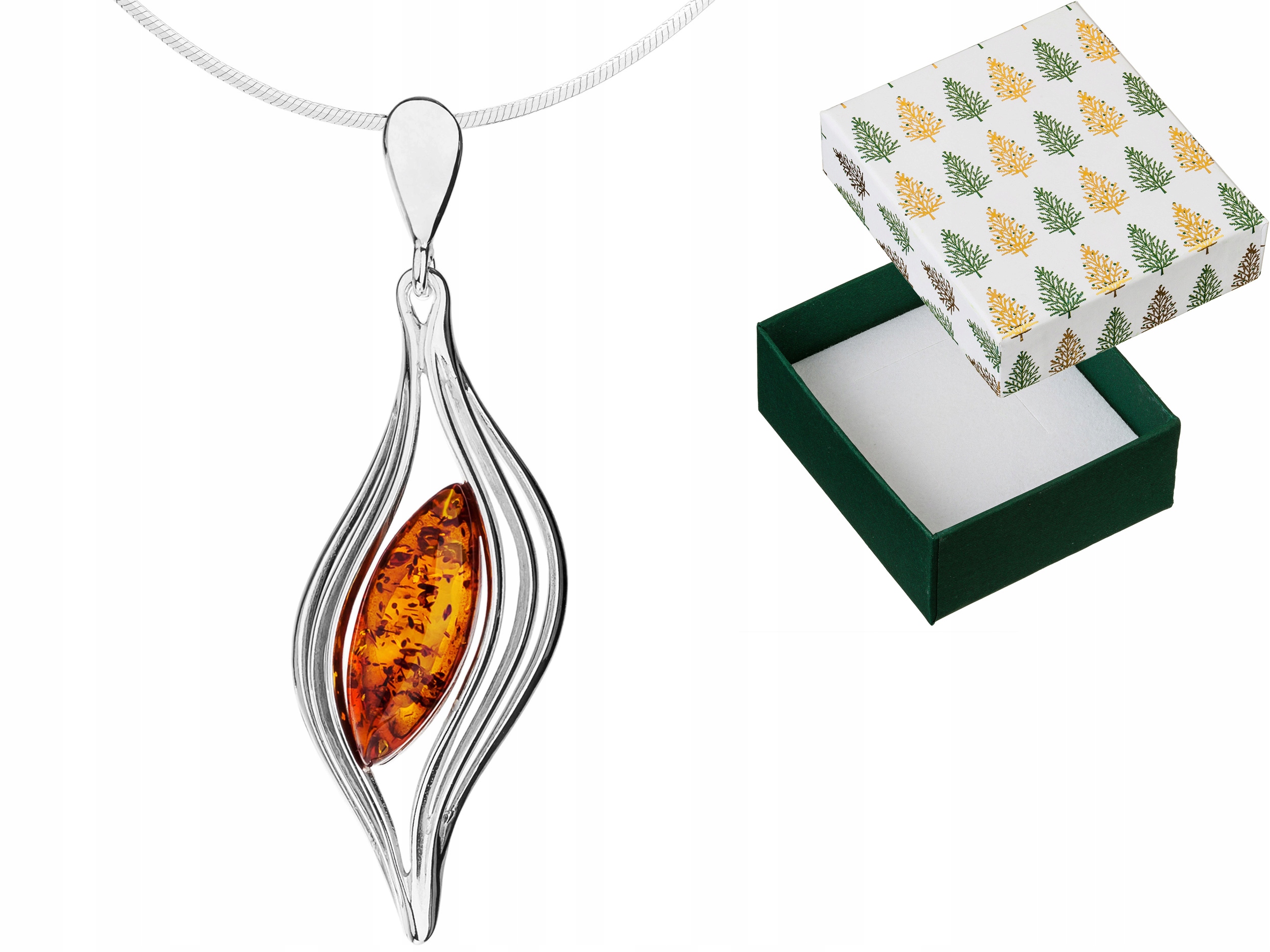 Stříbrný náhrdelník Markýza s jantarem Ažurová Baltský Jantar 925 30 cm