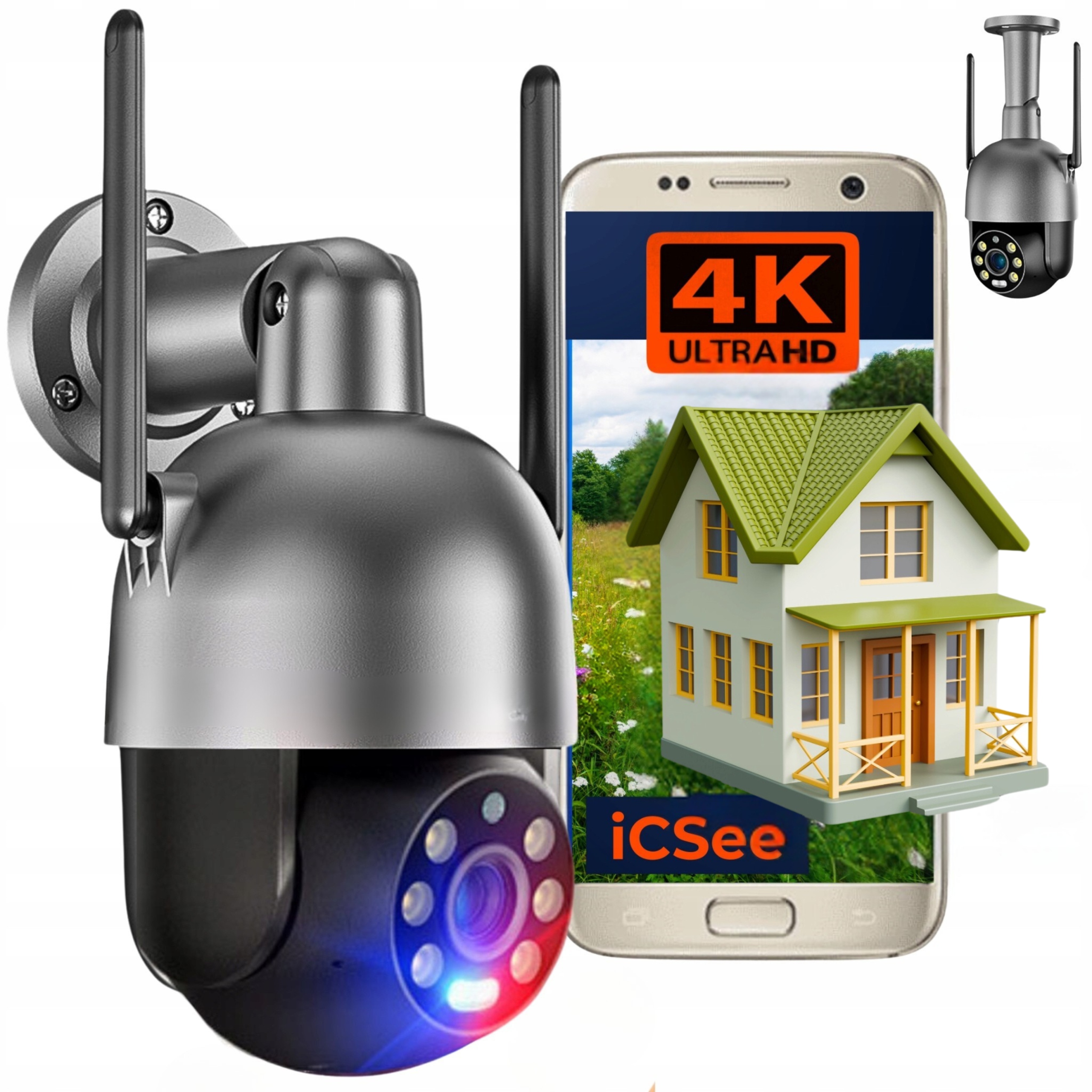 Kamera Wifi Ip Venkovní Otočná 8MPx 4K Ultra Hd 2160p Grafitová Černá