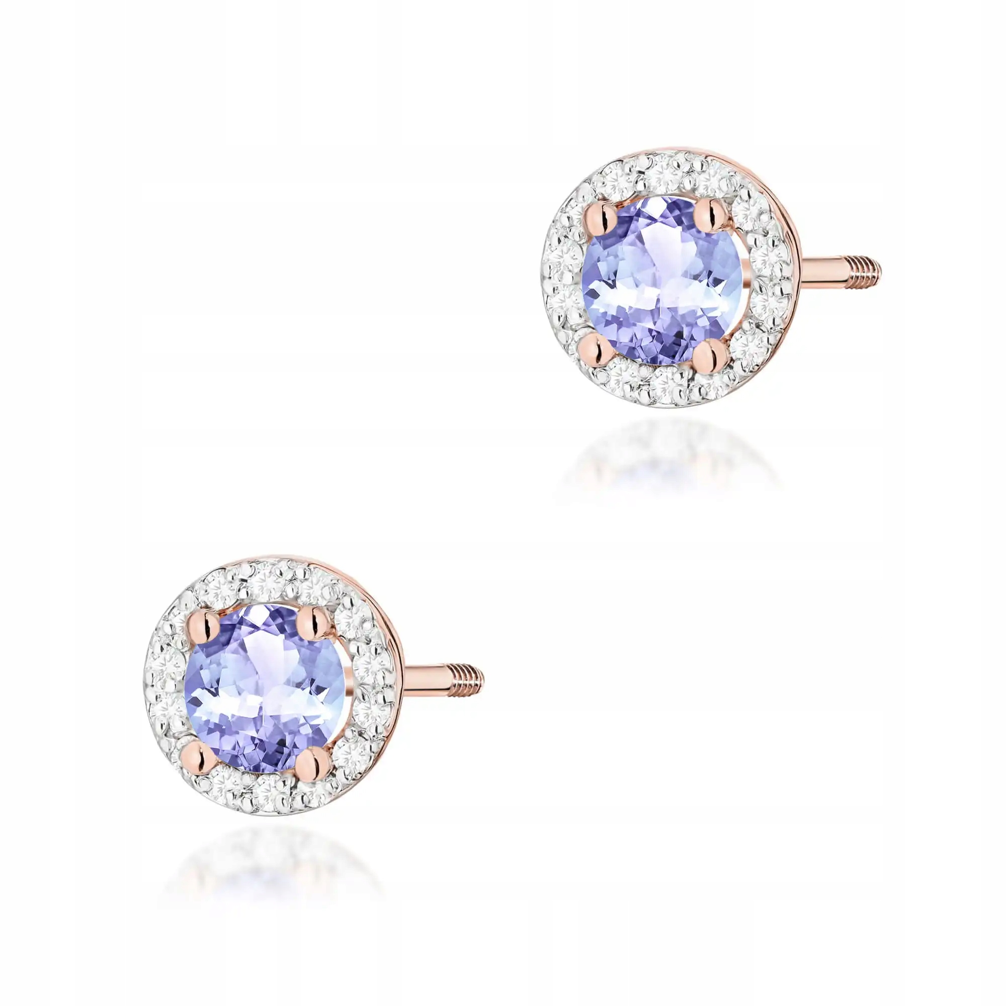Náušnice ze zlata 585 s tanzanitem, růžové zlato, ideální jako dárek