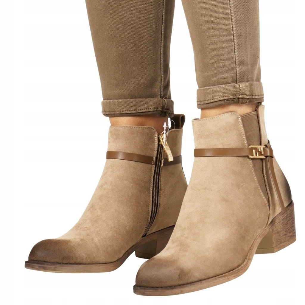 Béžové Nízké Kovbojské Boty Kotníkové Boty Boty Khaki Block Elegantní Semiš Potocki 36