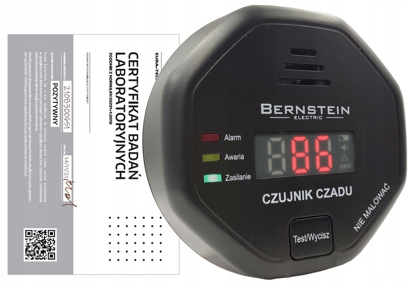 CZUJNIK CZADU DETEKTOR TLENKU WĘGLA CO LCD CZUJKA Marka Bernstein