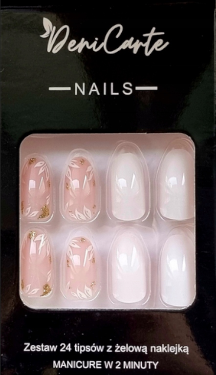 DENI CARTE Sztuczne Paznokcie - Owal - 7684 Gold Decor