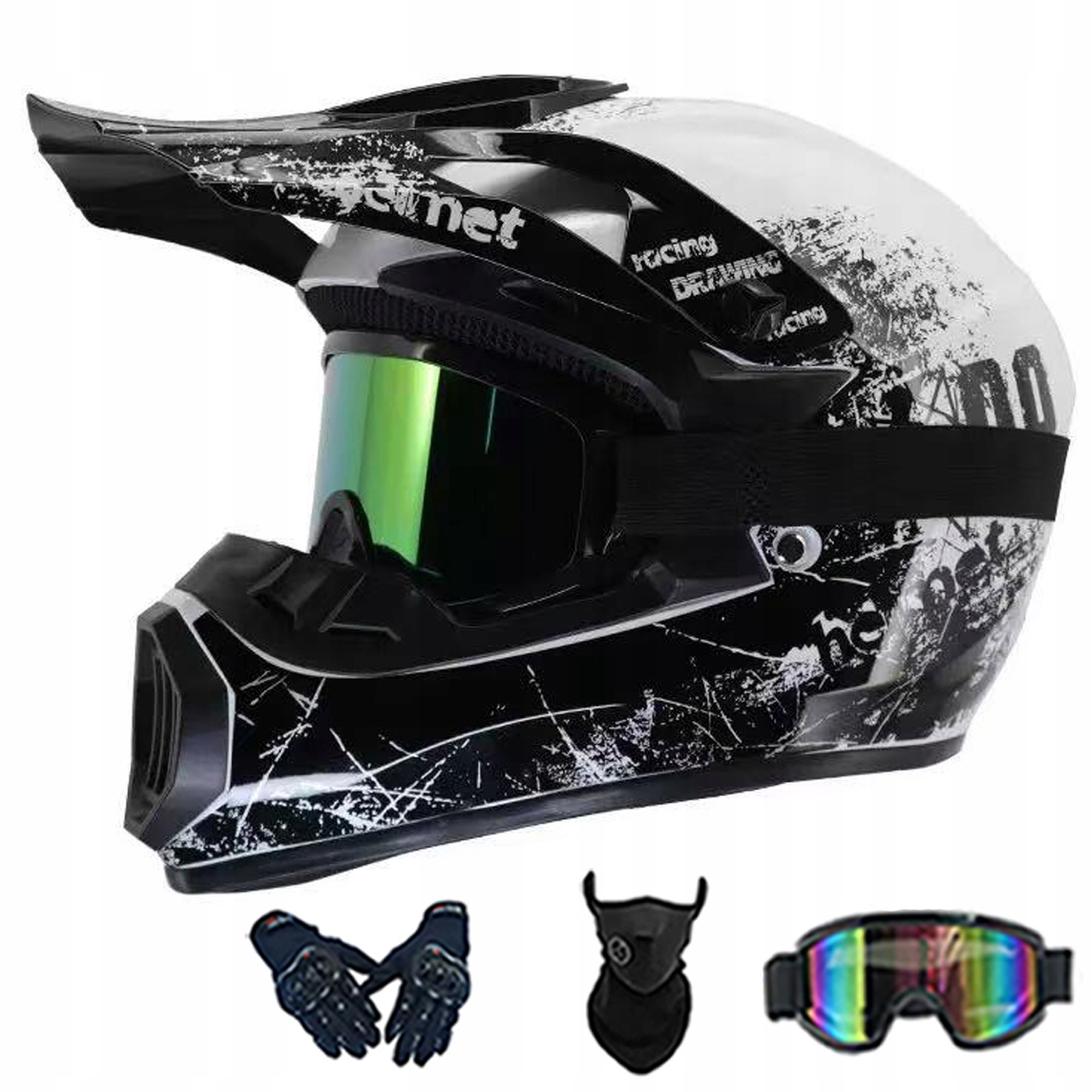 Motocyklová Přilba Lehká Enduro Quada Brýle Rukavice Maska M