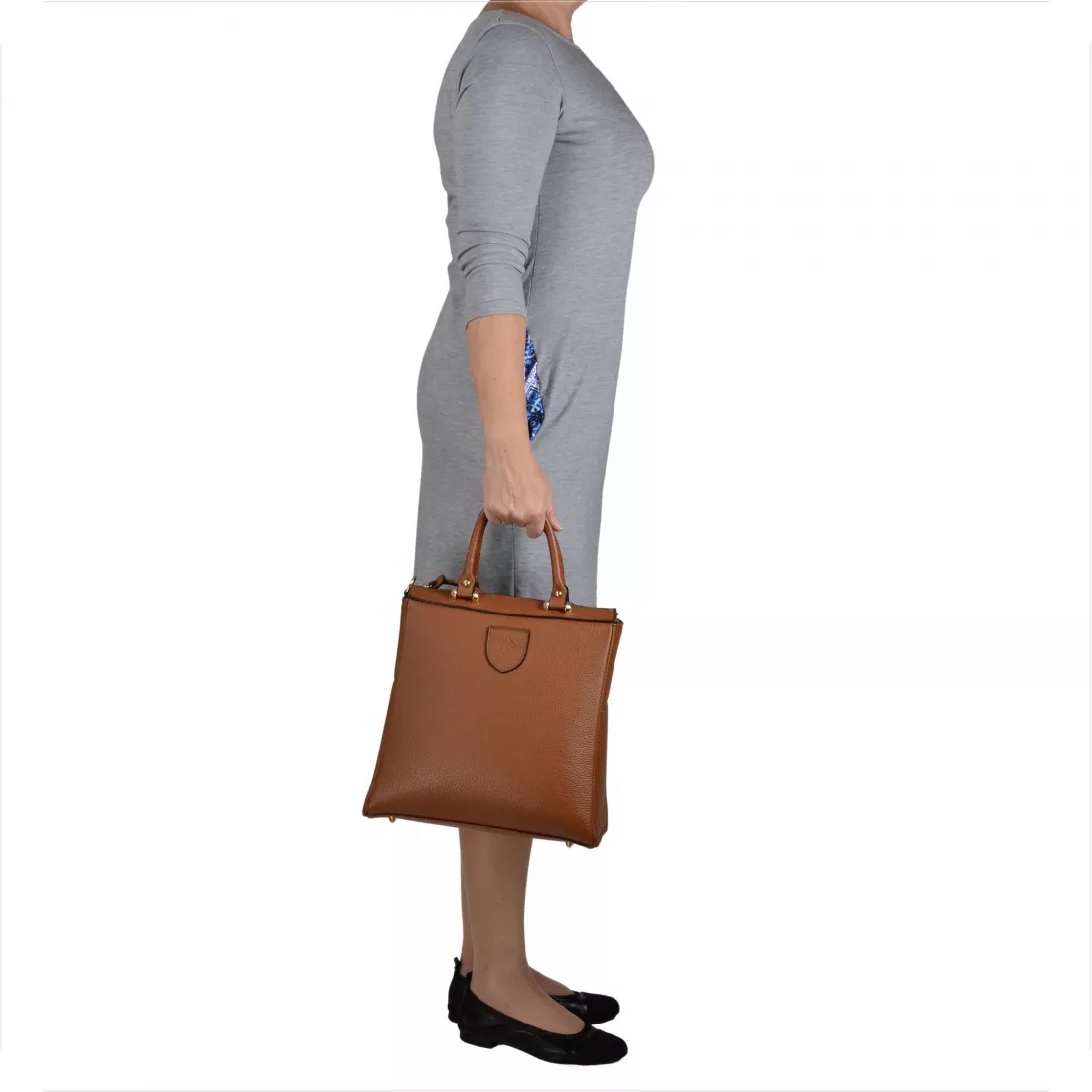 Elegancka skórzana torebka kuferek camel Marka bez marki