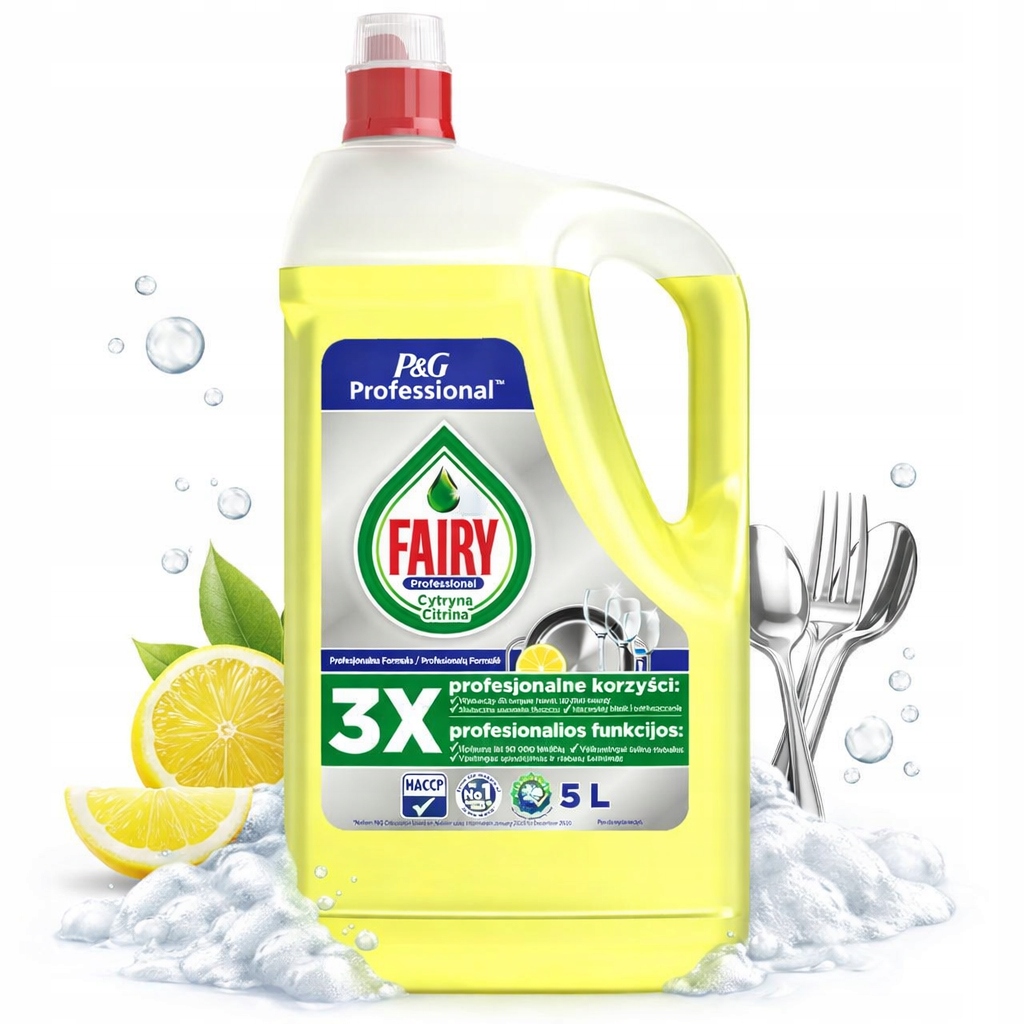 Levně Tekutý Prostředek Na Mytí Nádobí 5L Citronový Účinný Výkonný Horeca Fairy Lemon