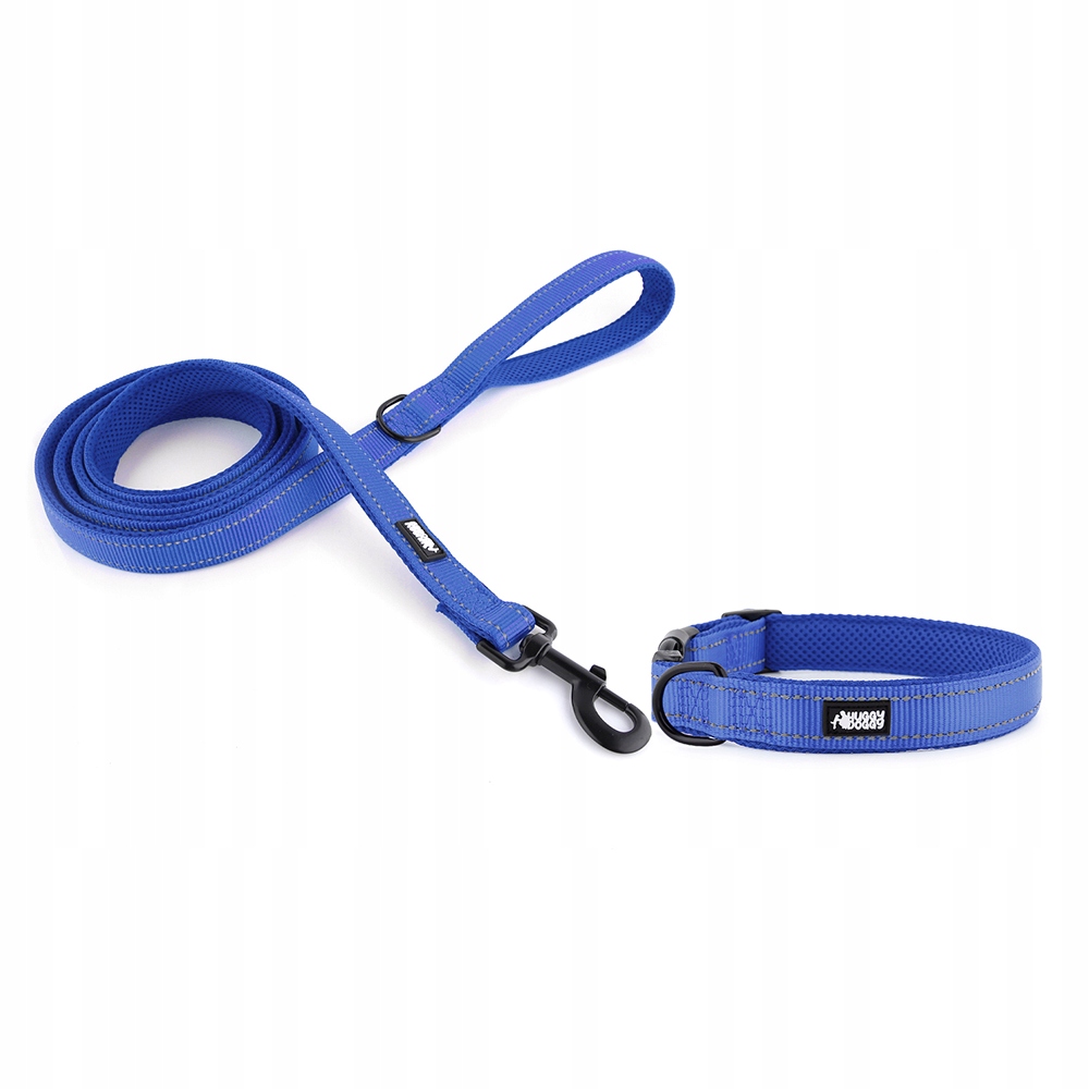 Levně Sada vodítko a obojek Tmavě modrý vycházkový set pro středního psa M
