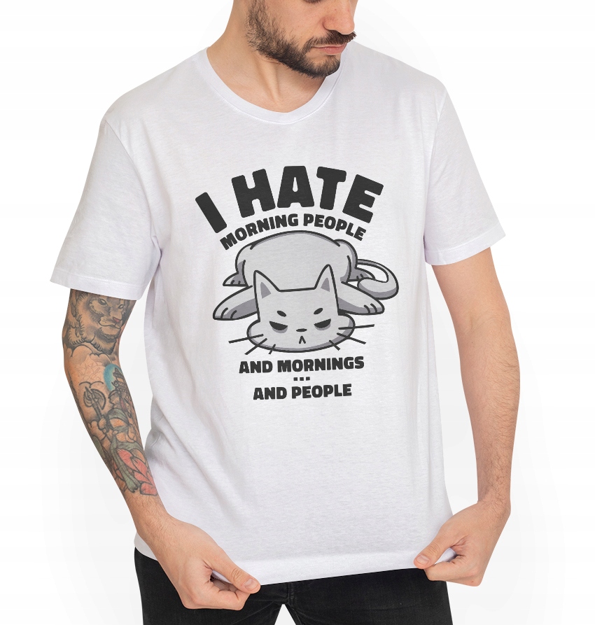 

I hate Morning people Koszulka z kotem T-shirt XL