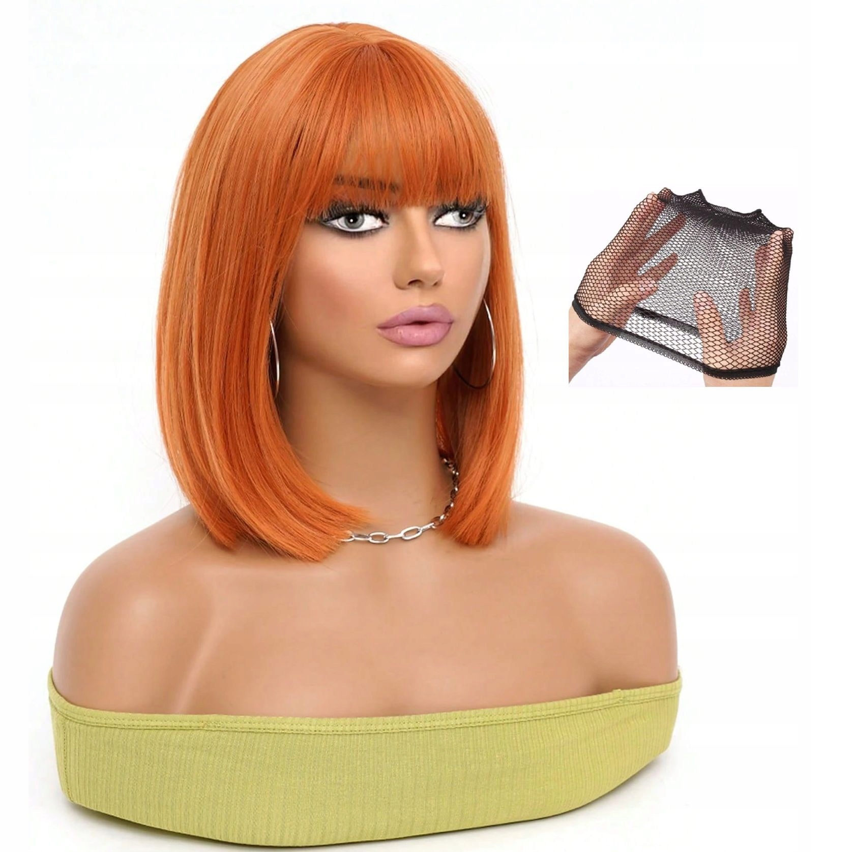 Červená rudá paruka s ofinou, krátká až k ramenům jako Přírodní čepice Bonus