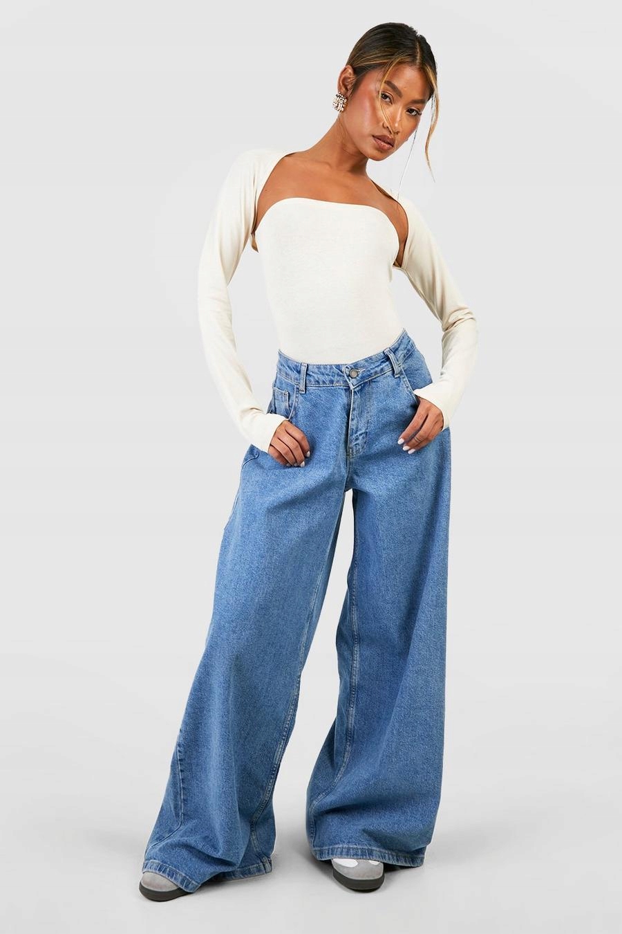 BEŻOWE BODY DOPASOWANE BARDOT BASIC GŁADKIE DÓŁ STRINGI BOOHOO 42 Marka Boohoo