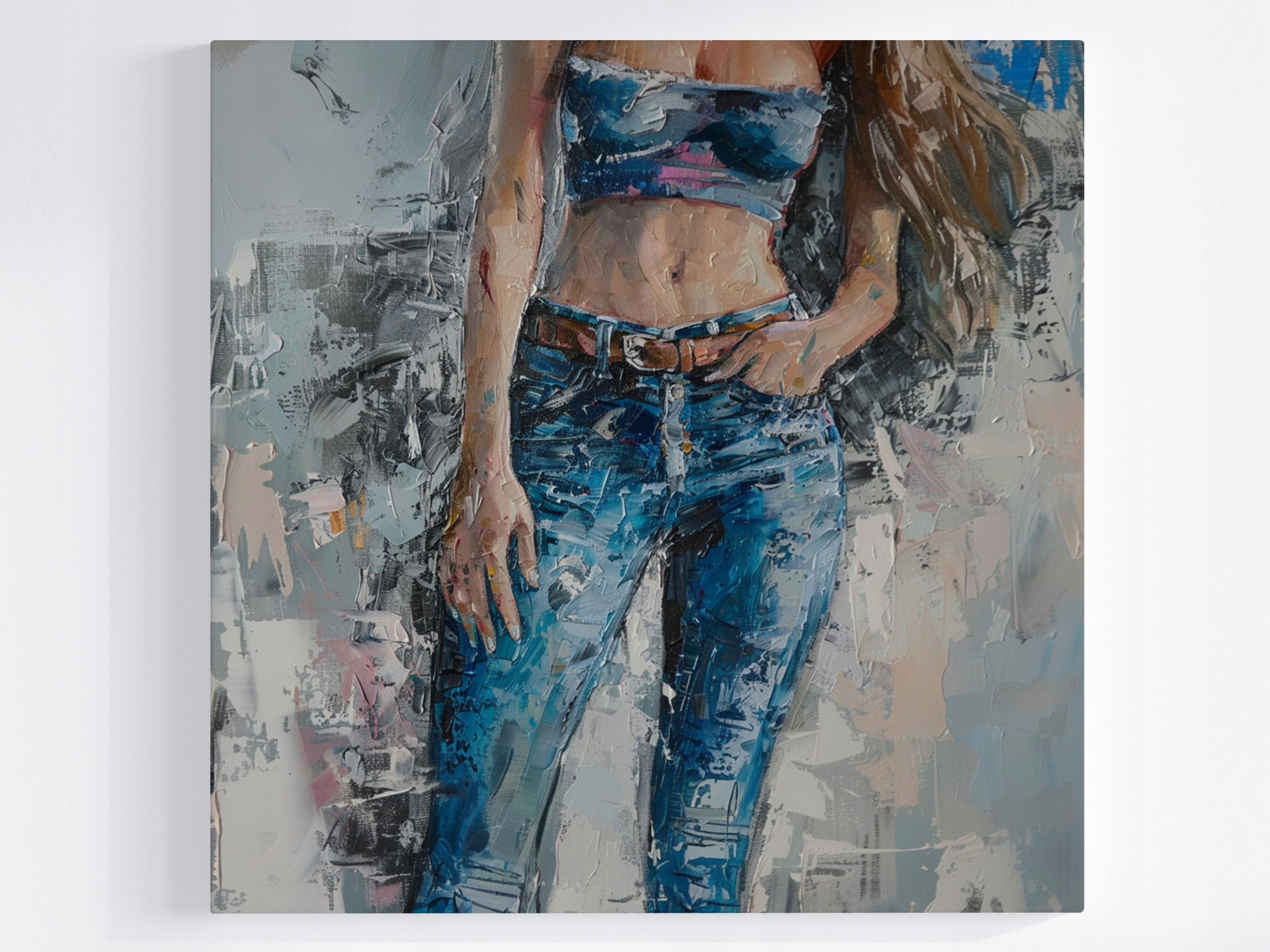 Obraz Na Plátně Canvas Olej Žena Dívka Silueta Talia Jeans 60x60