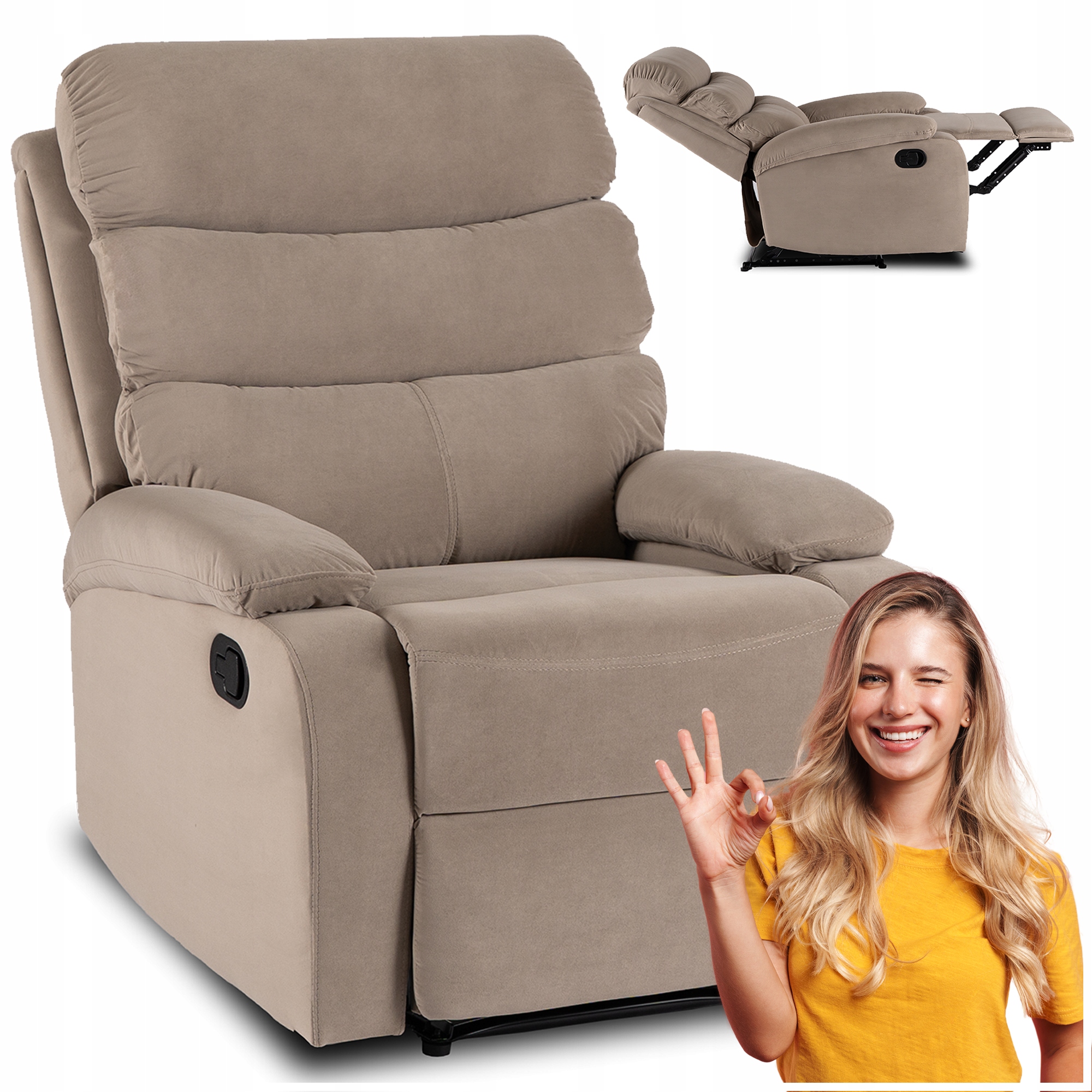 Rozkládací odpočinkové křeslo s podnožkou do obývacího pokoje Velurové béžové Kobe