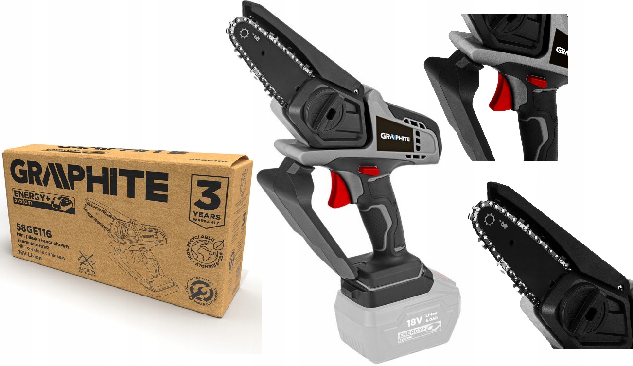 Mini aku řetězová pila Energy+ 18V Li-lon Solo Graphite 58GE116