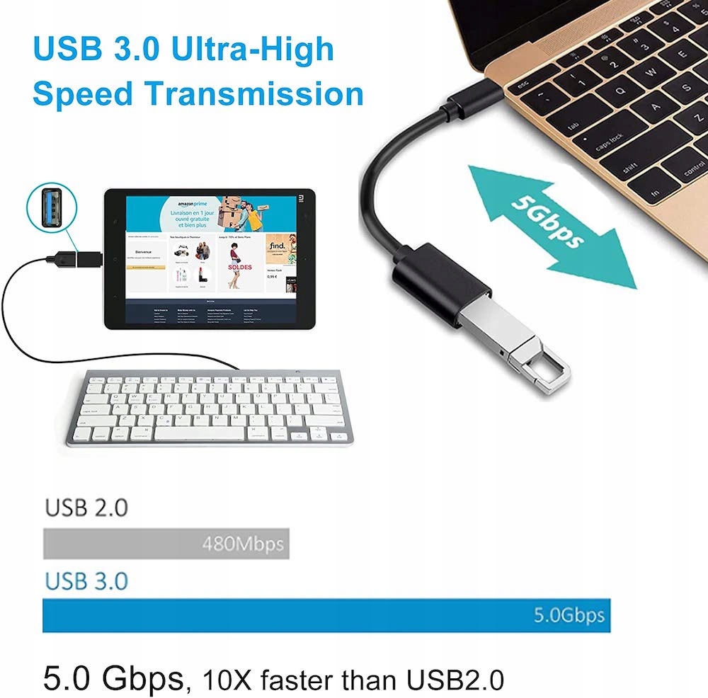 Adapter USB-C męski - USB 3.0 żeński 3.1 OTG Długość 0.15 m