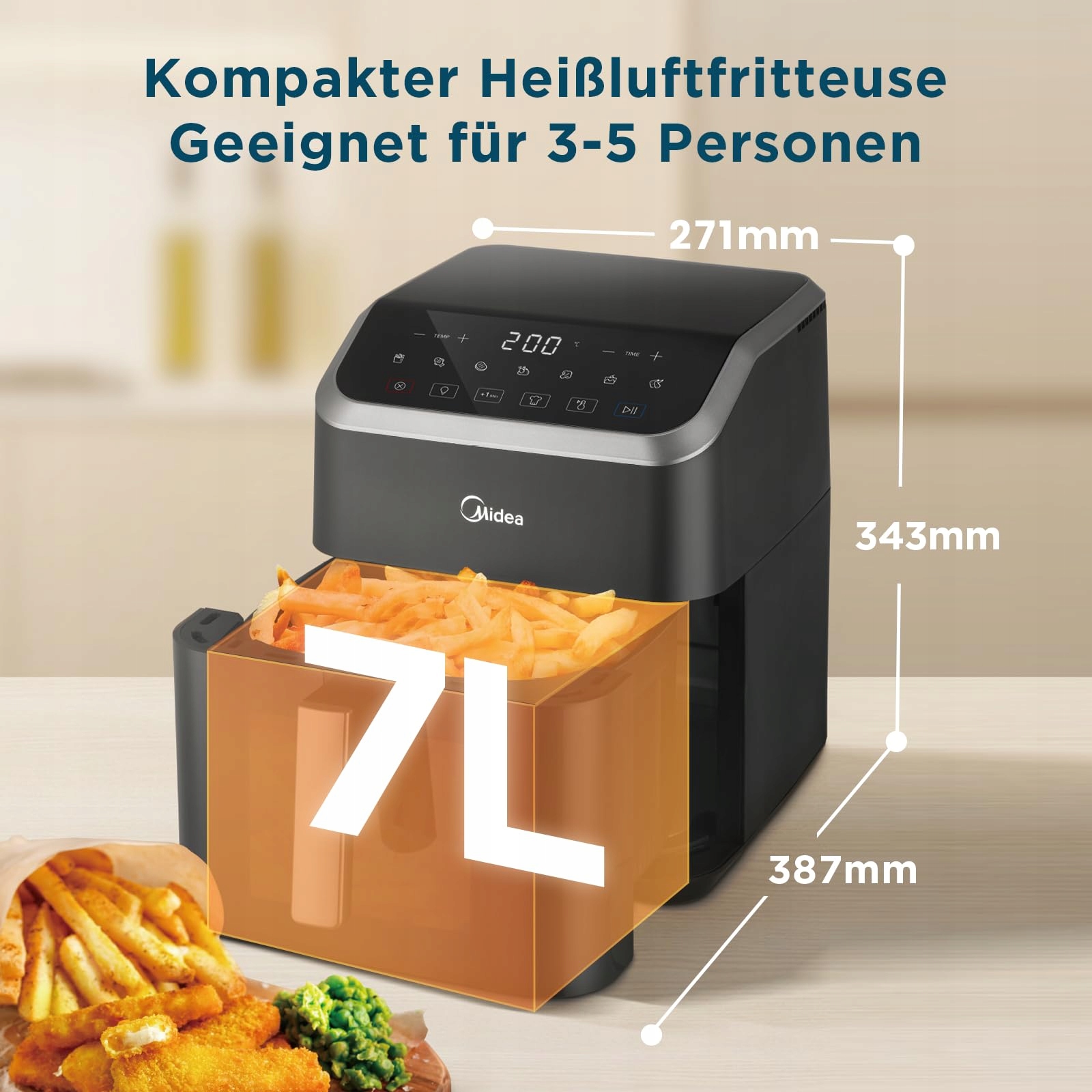 MIDEA Frytkownica Beztłuszczowa 7L HeatXpress 90% Mniej Oleju — miniatura 2