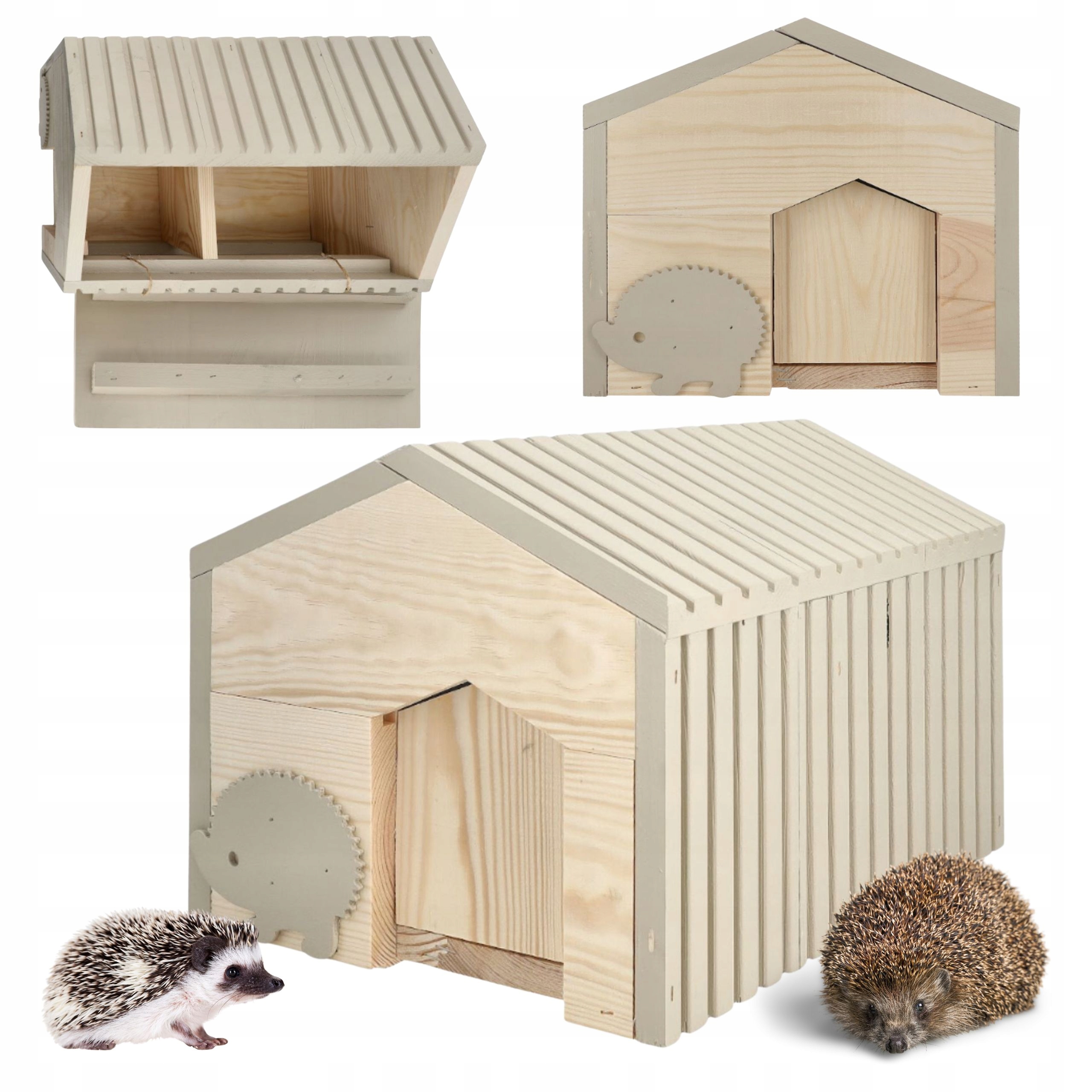 Domek dla Jeża Drewniany Dekoracyjny Ryflowany Drzwi Wahadłowe 37x28x26 cm