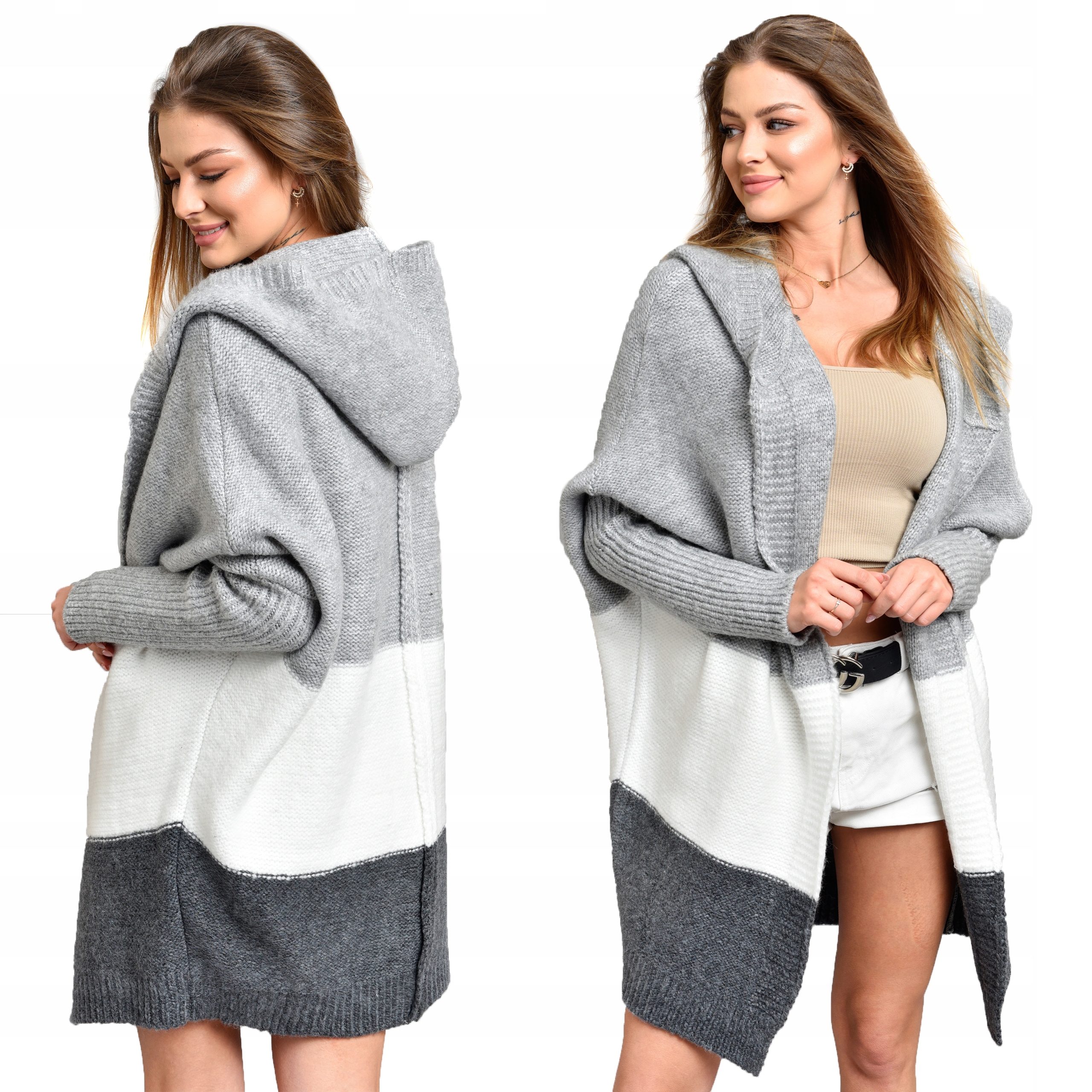 

Noriss polski kardigan sweter Oversize w trzy pasy