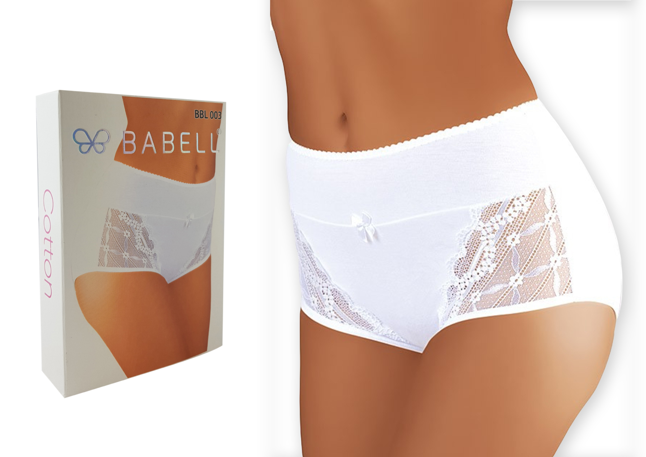 

Majtki Babell 003 - Bawełna Koronka - Białe - S