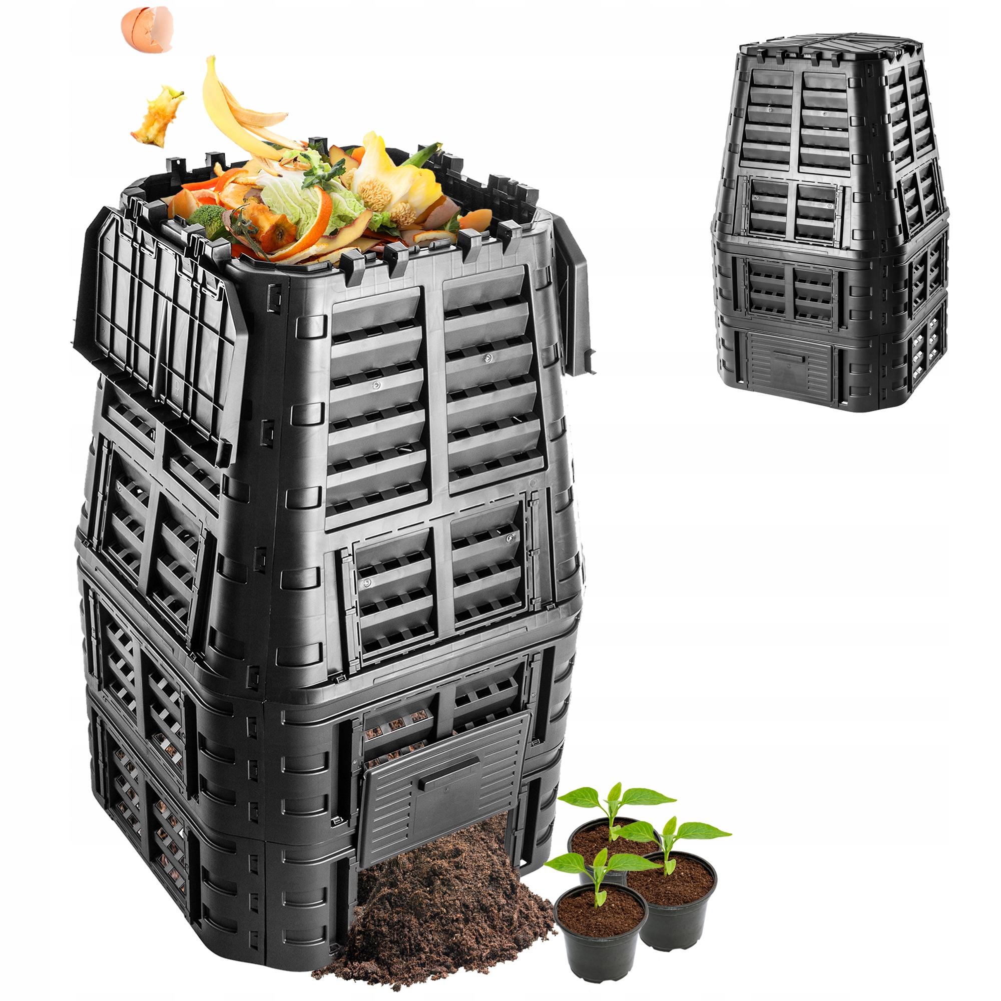 Modulární Zahradní Kompostér 1000 L Mrazuvzdorný, Celoroční, Černý