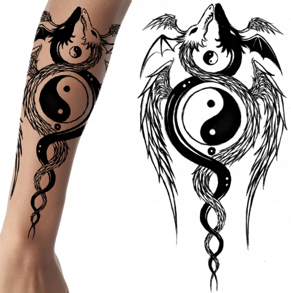 

Tatuaż zmywalny wilk Yin Yang smok Flash skorpion