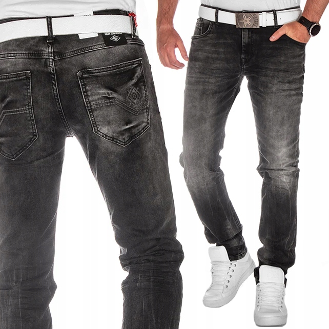 Kalhoty Cipo Baxx Džíny přetíratelné Slimfit Regular Fit Antracit