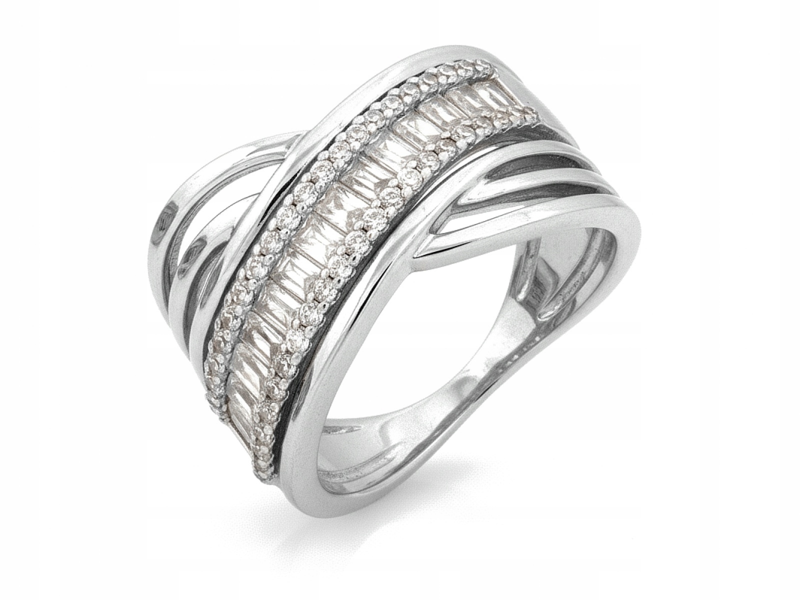 Stříbrný prstýnek 925, propletený, široký, se zirkony, efektní, módní, 16