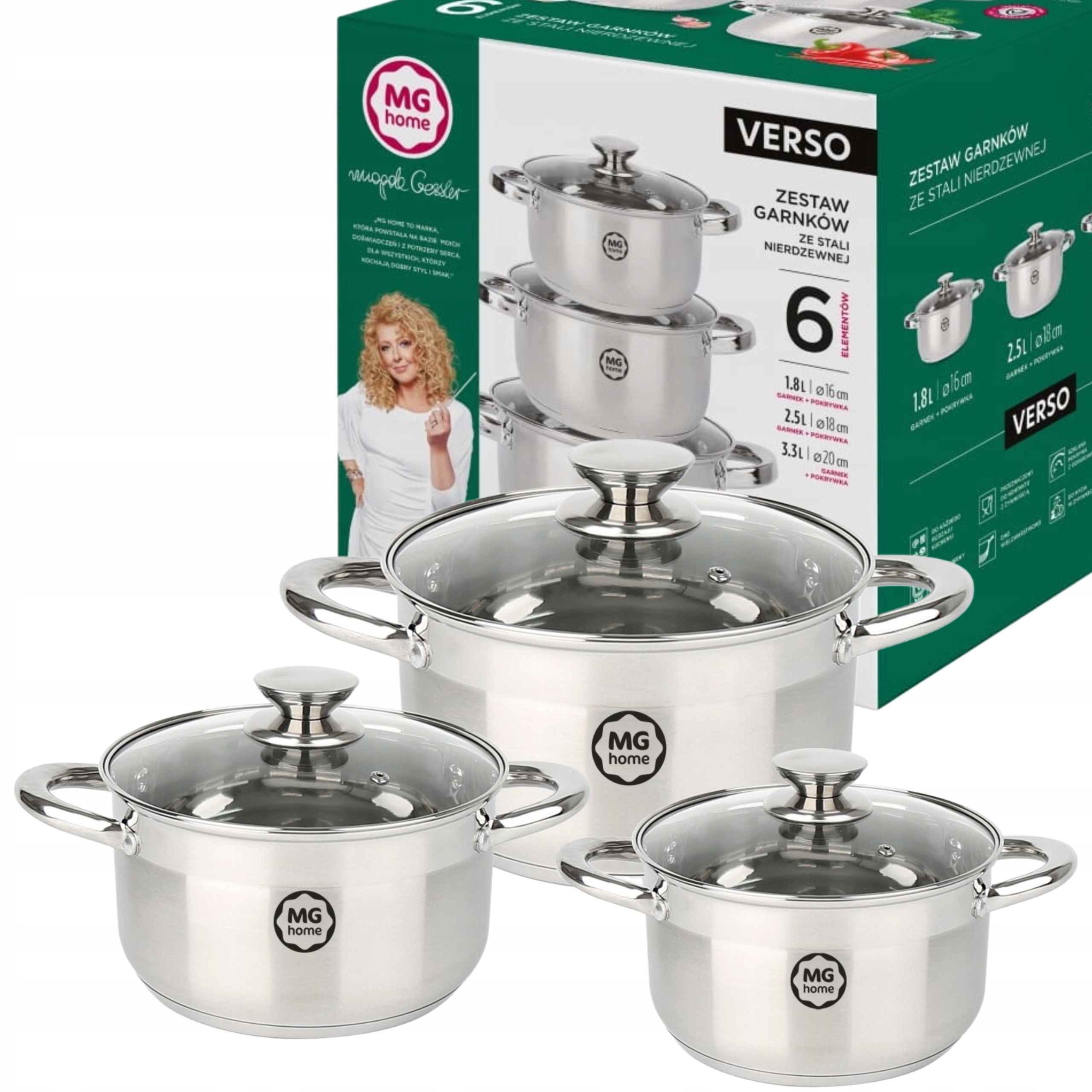 Mg Home Verso Sada 3 Hrnců 6 Dílná Ocelová Souprava Inox Indukce