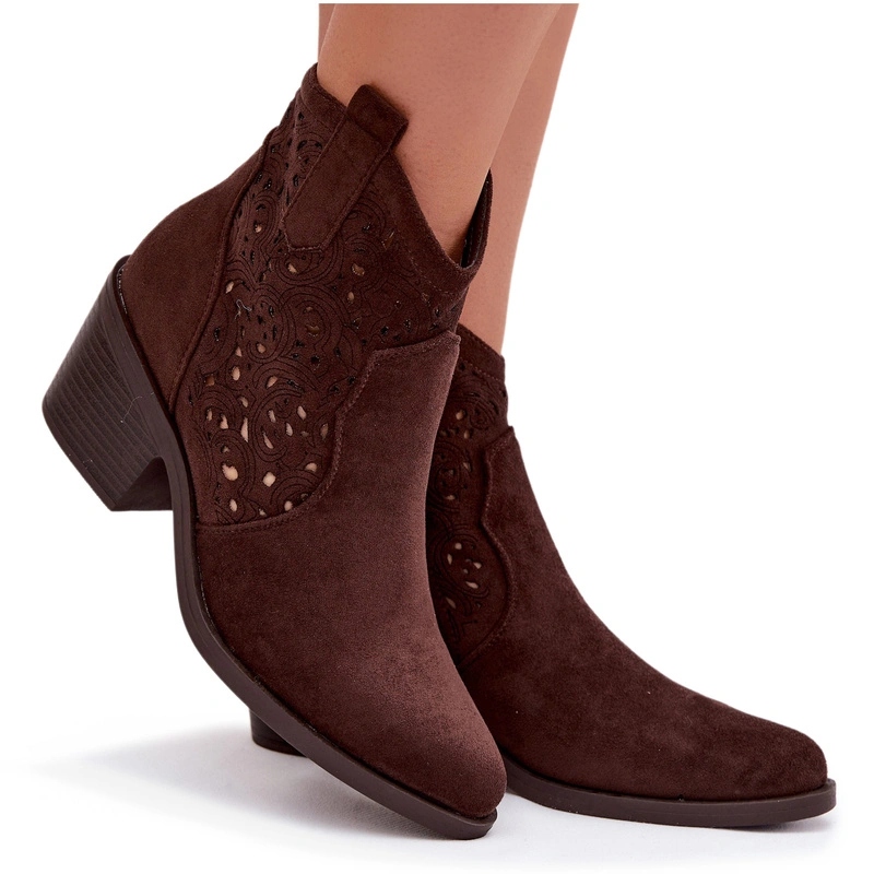 Kotníkové Boty Kovbojské Boty Eko Semišové Ažurové S.barski HY61-8012 Čokoládové 36