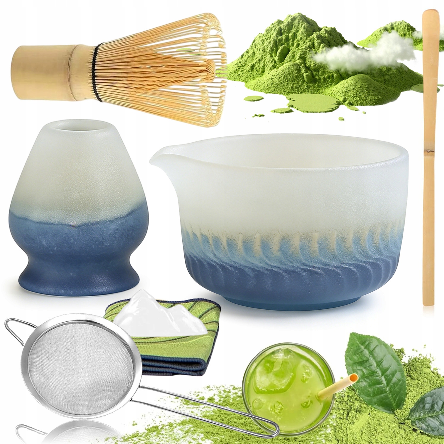 7X Zestaw Do Herbaty Matcha Narzędzie Do Matchy Trwałe Z Ceramicznym Miska